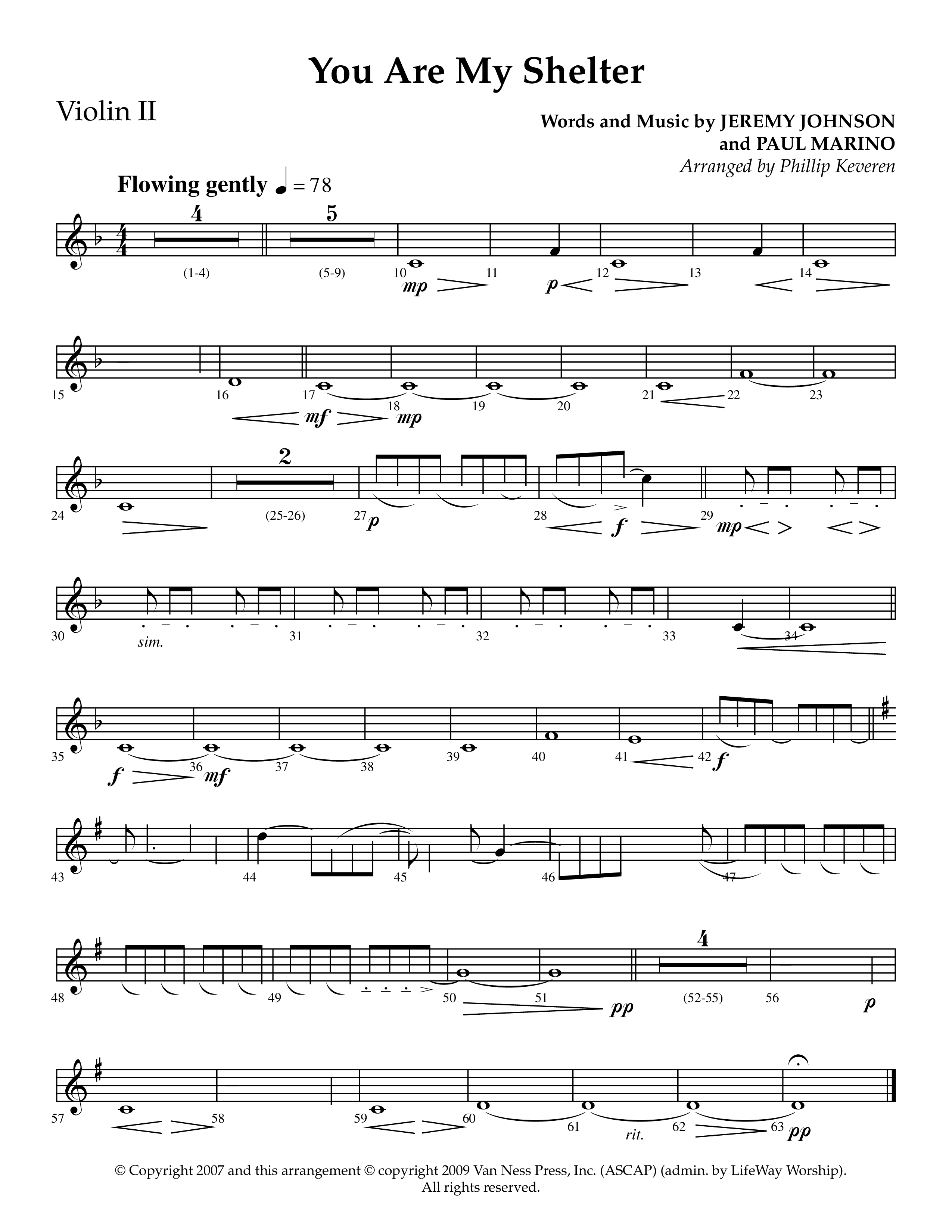 You Are My Shelter (Choral Anthem SATB) Violin 2 (Lifeway Choral / Arr. Phillip Keveren)