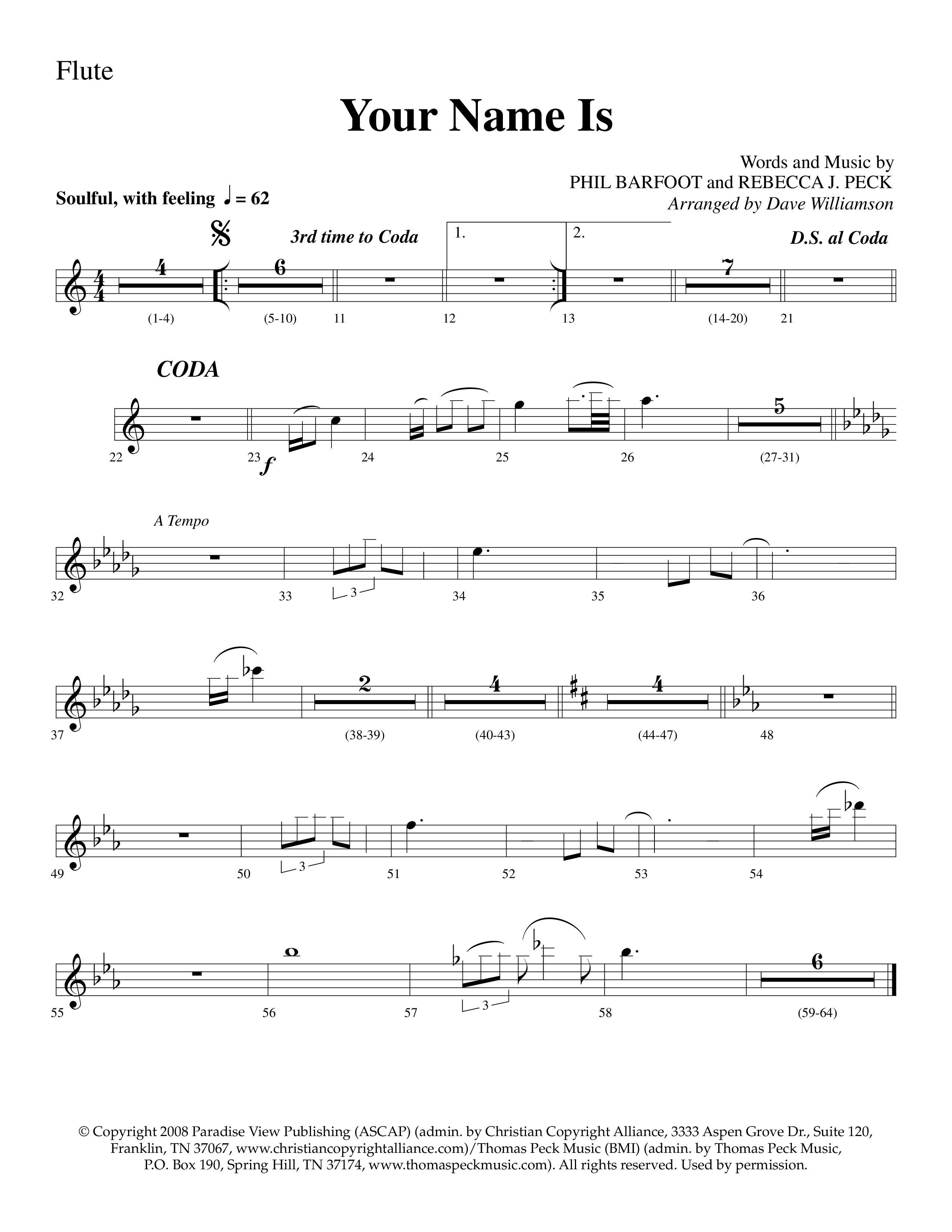 Your Name Is (Choral Anthem SATB) Flute (Lifeway Choral / Arr. Dave Williamson)