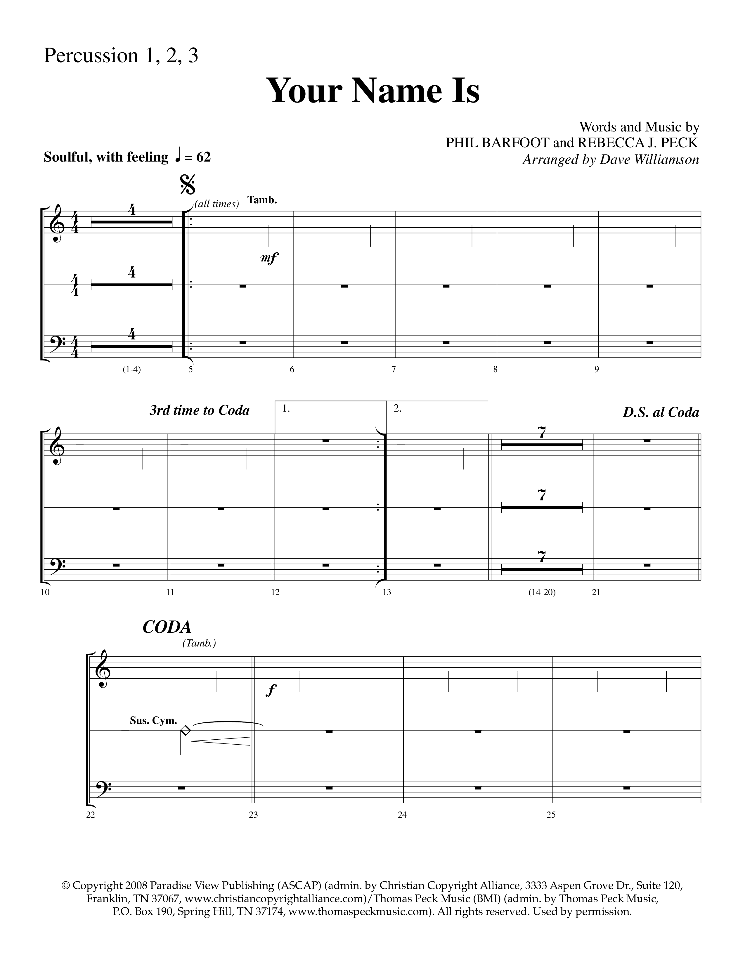Your Name Is (Choral Anthem SATB) Percussion 1/2 (Lifeway Choral / Arr. Dave Williamson)