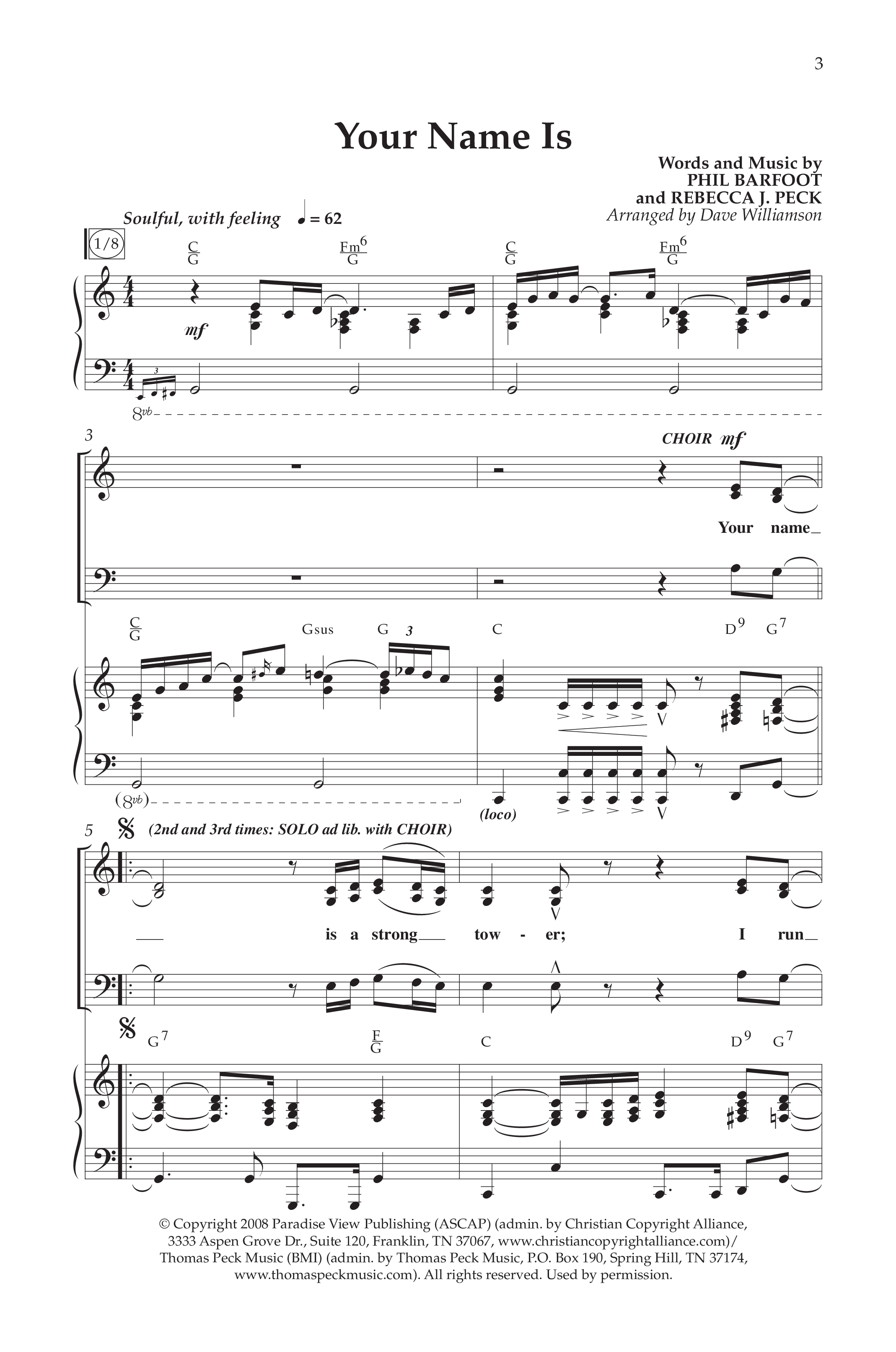 Your Name Is (Choral Anthem SATB) Anthem (SATB/Piano) (Lifeway Choral / Arr. Dave Williamson)