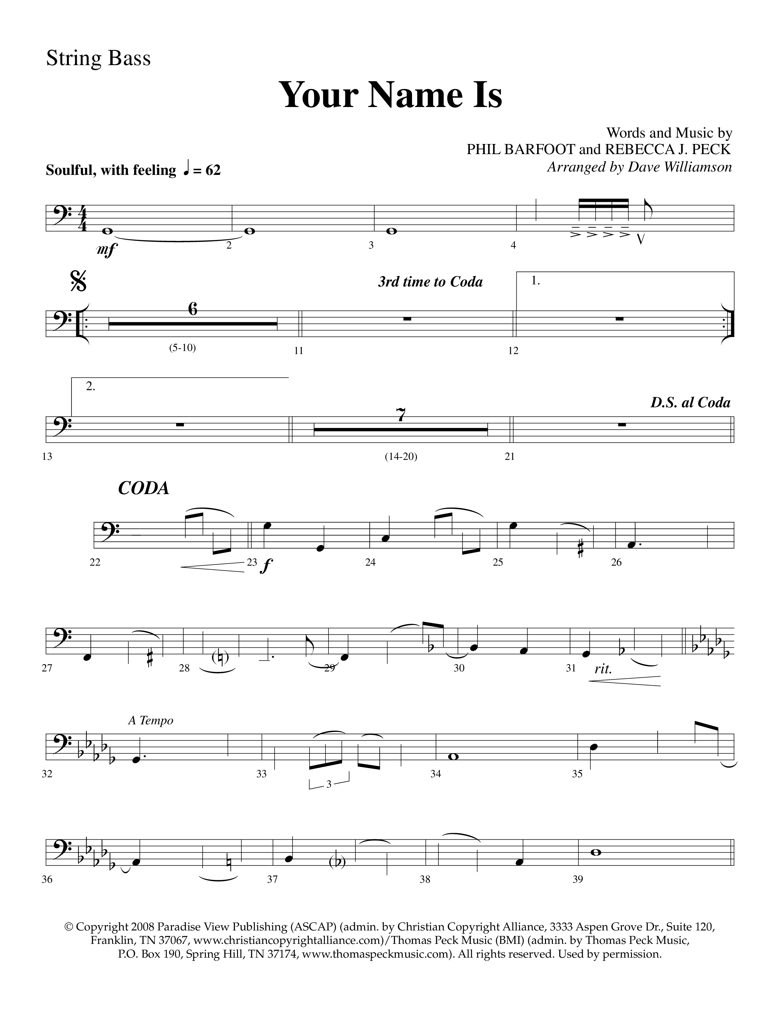 Your Name Is (Choral Anthem SATB) String Bass (Lifeway Choral / Arr. Dave Williamson)