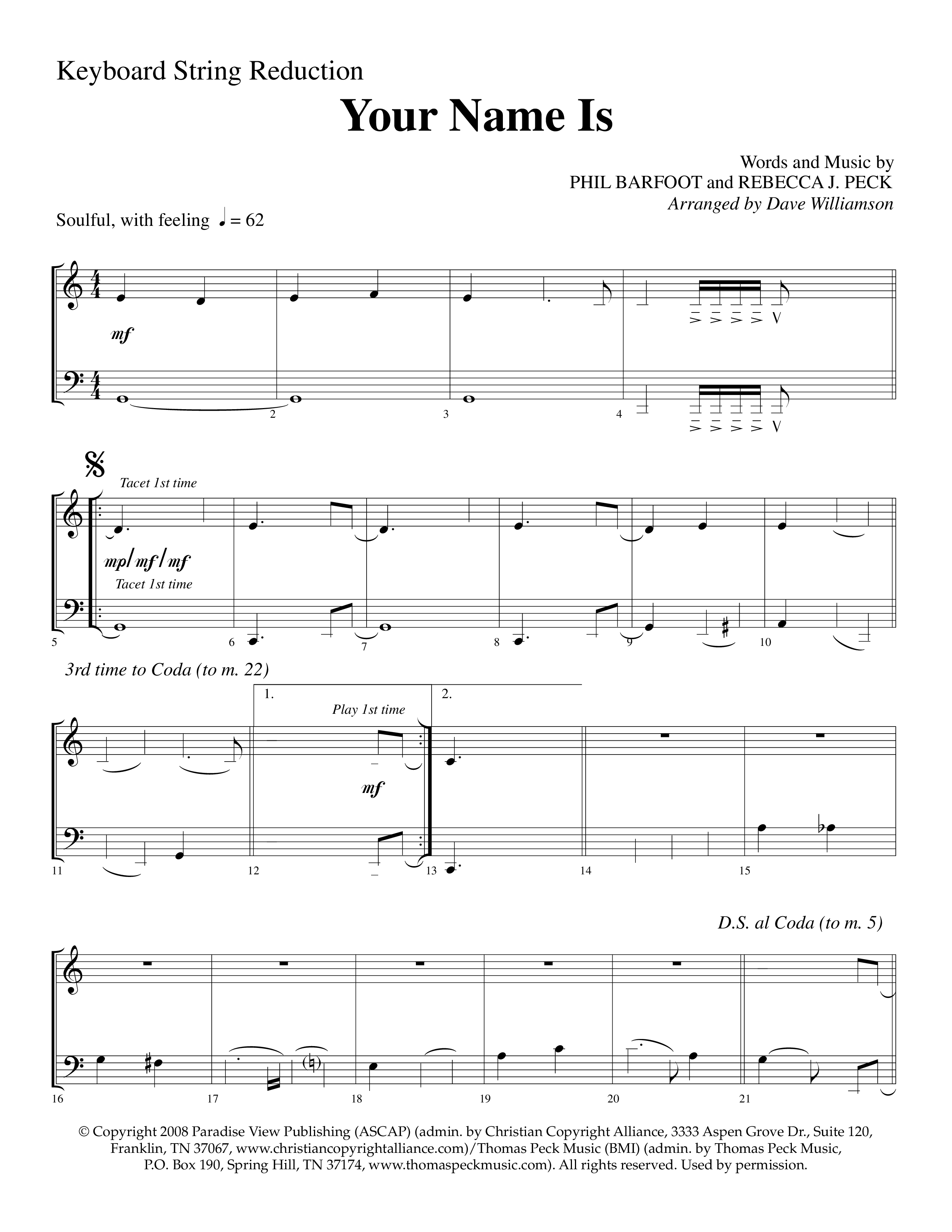 Your Name Is (Choral Anthem SATB) String Reduction (Lifeway Choral / Arr. Dave Williamson)