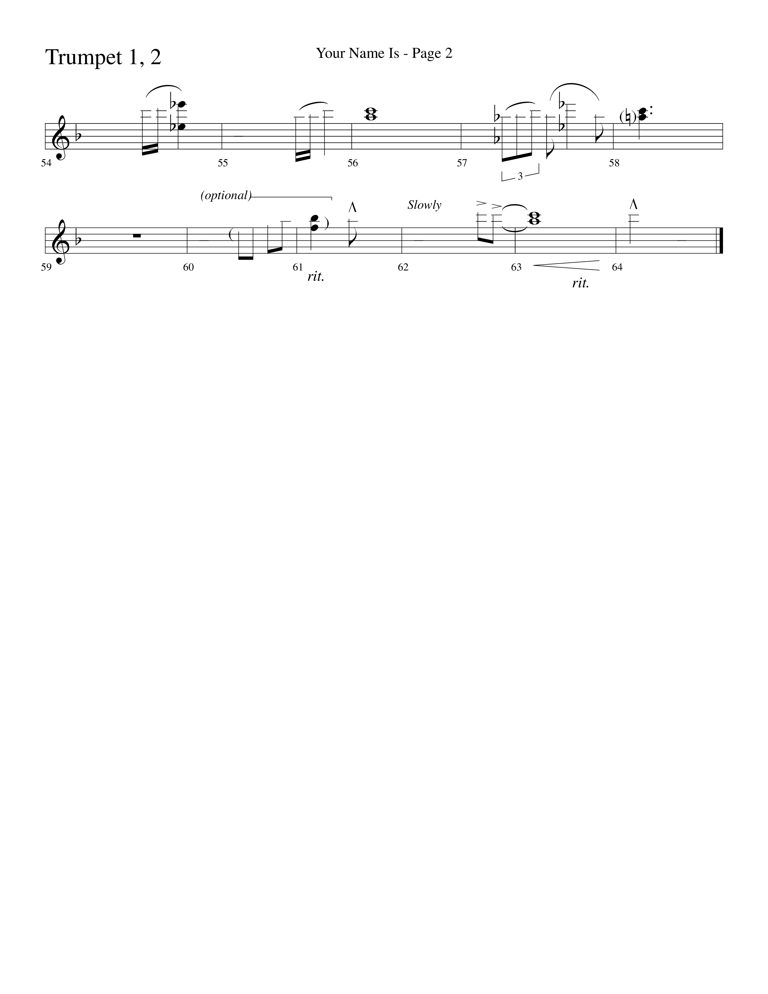 Your Name Is (Choral Anthem SATB) Trumpet 1,2 (Lifeway Choral / Arr. Dave Williamson)