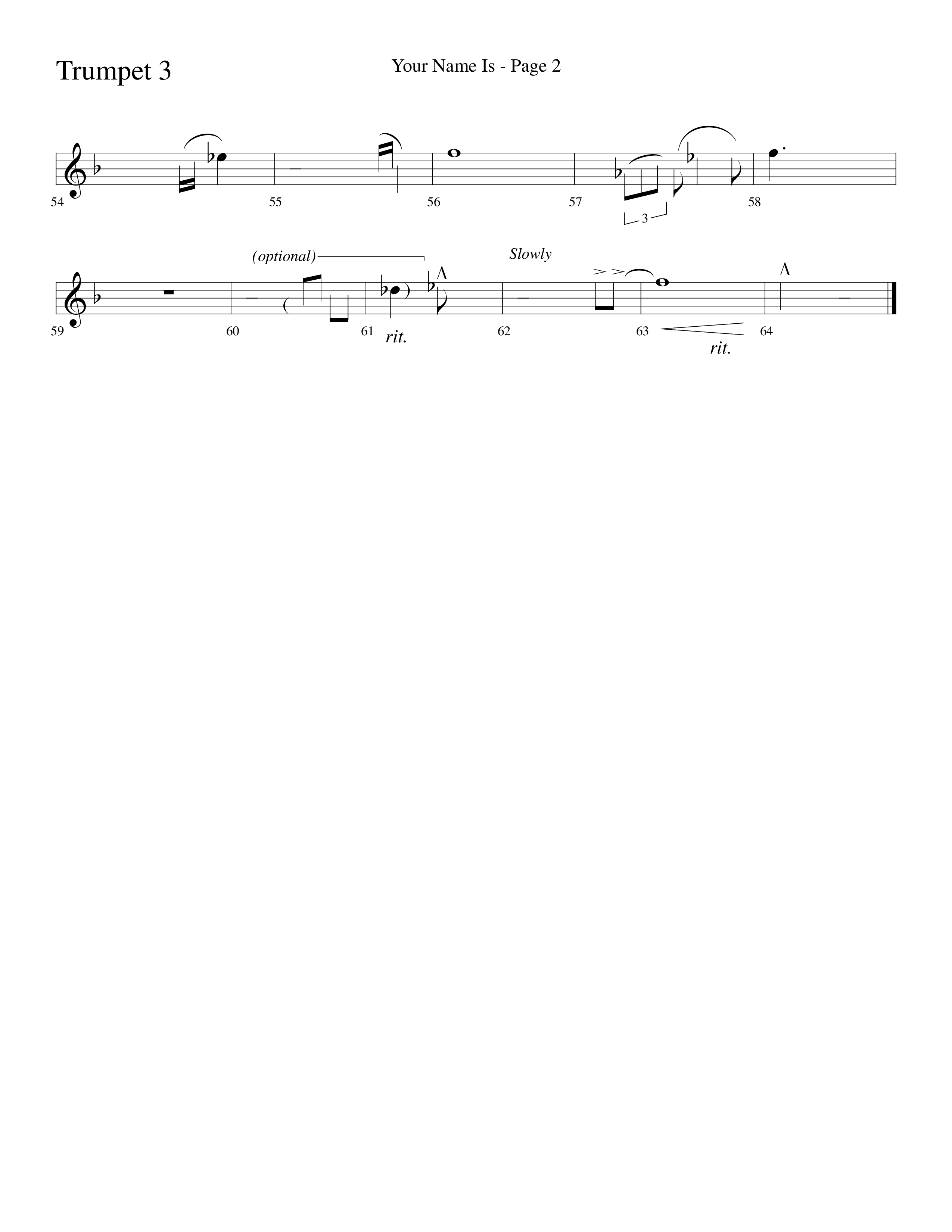 Your Name Is (Choral Anthem SATB) Trumpet 3 (Lifeway Choral / Arr. Dave Williamson)