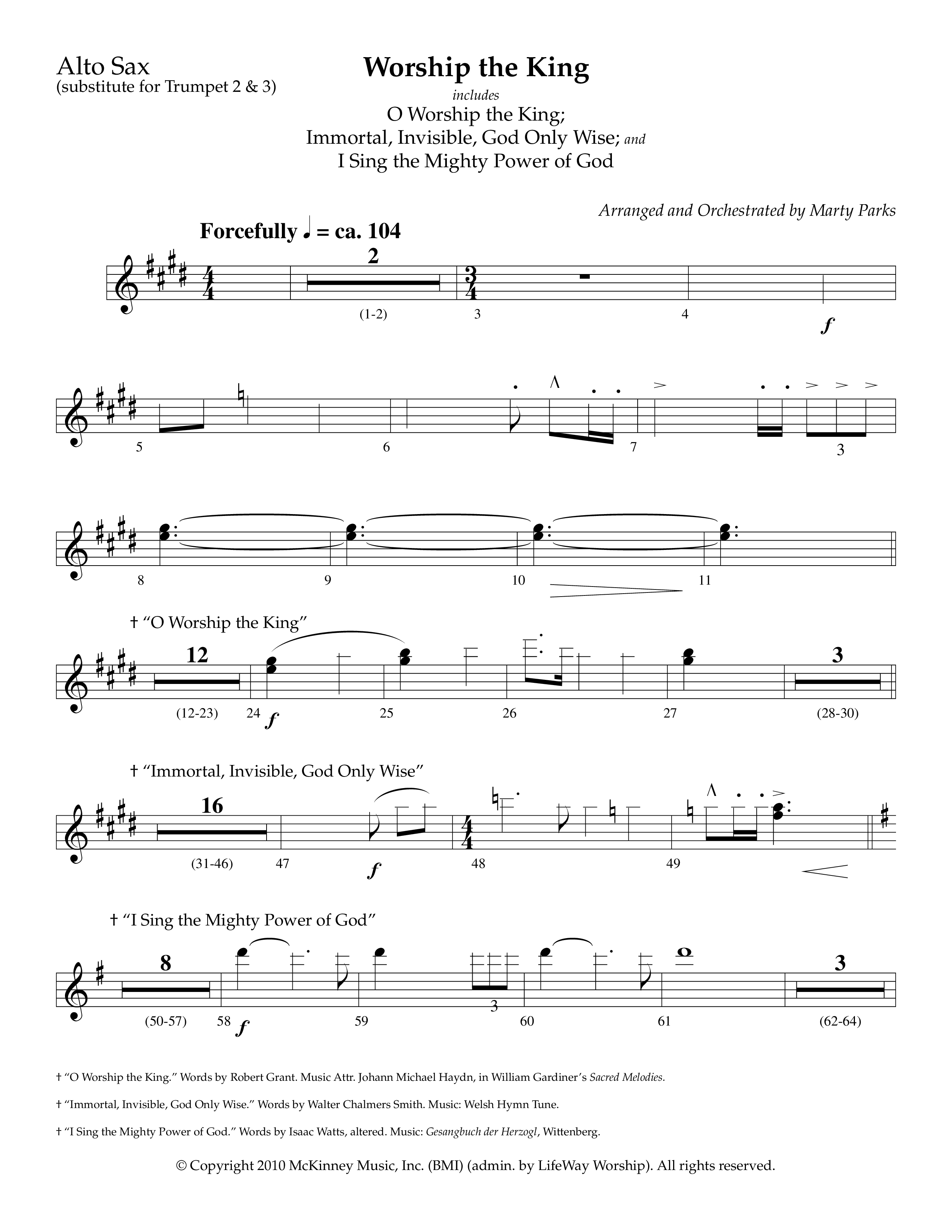 Worship The King (Choral Anthem SATB) Alto Sax (Lifeway Choral / Arr. Marty Parks)