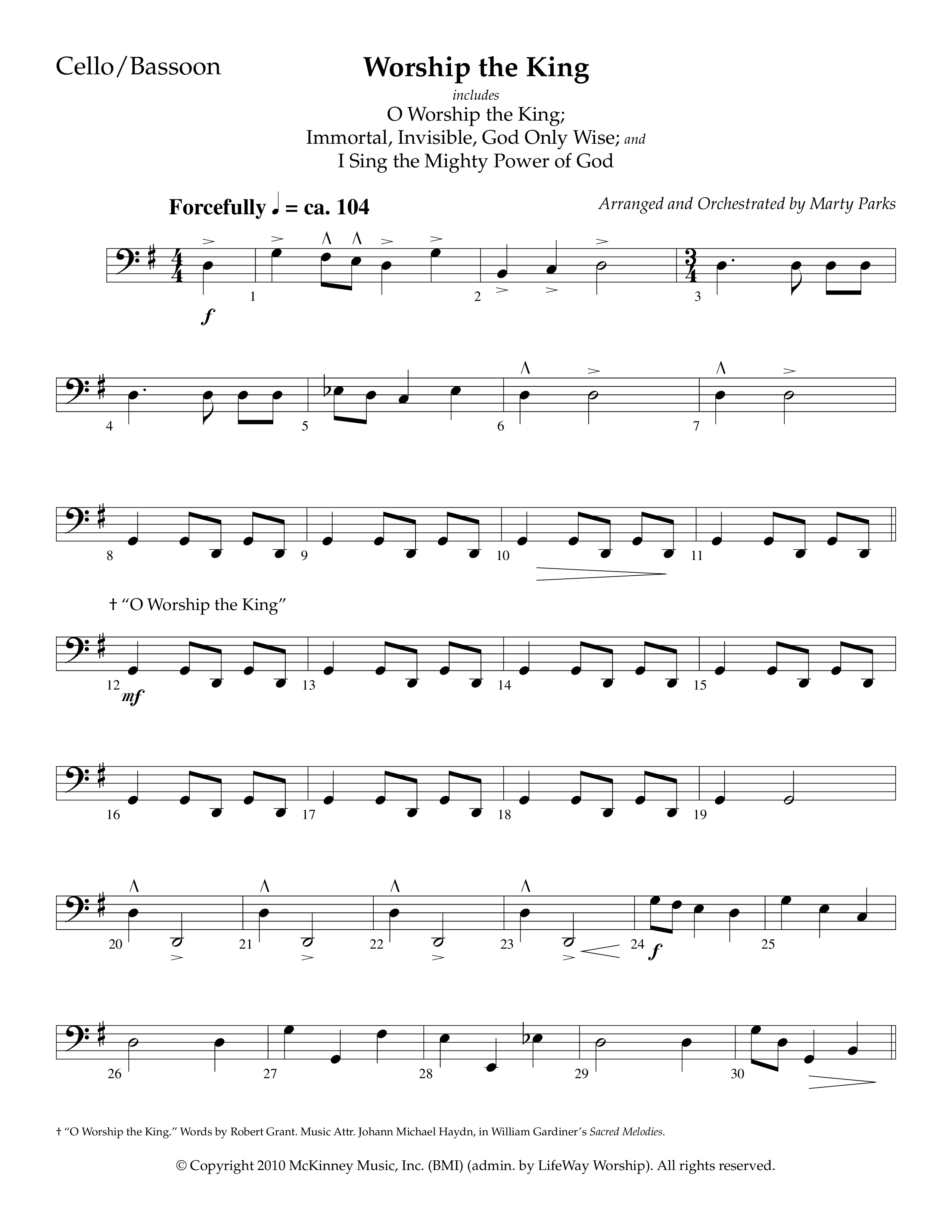 Worship The King (Choral Anthem SATB) Cello (Lifeway Choral / Arr. Marty Parks)