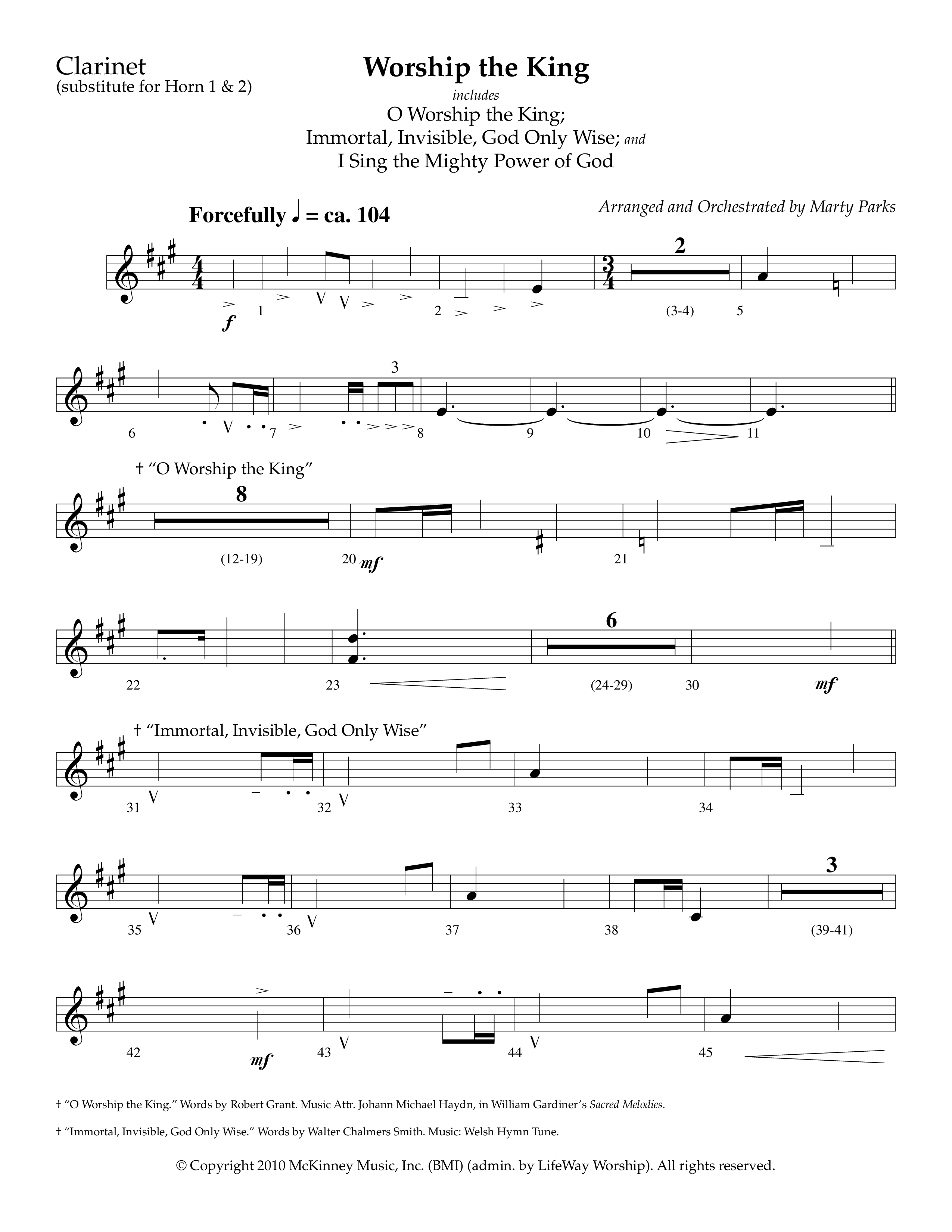 Worship The King (Choral Anthem SATB) Clarinet (Lifeway Choral / Arr. Marty Parks)