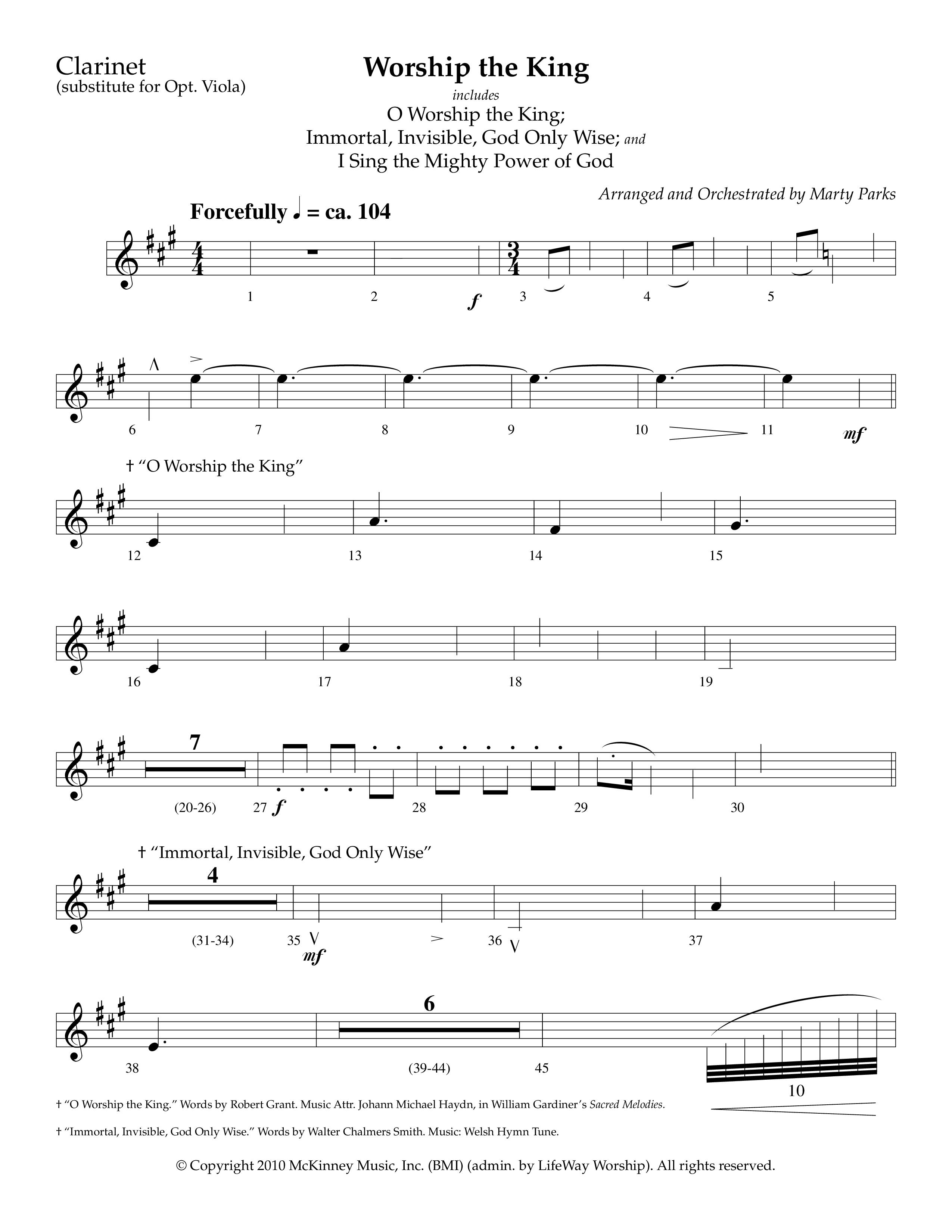 Worship The King (Choral Anthem SATB) Clarinet (Lifeway Choral / Arr. Marty Parks)