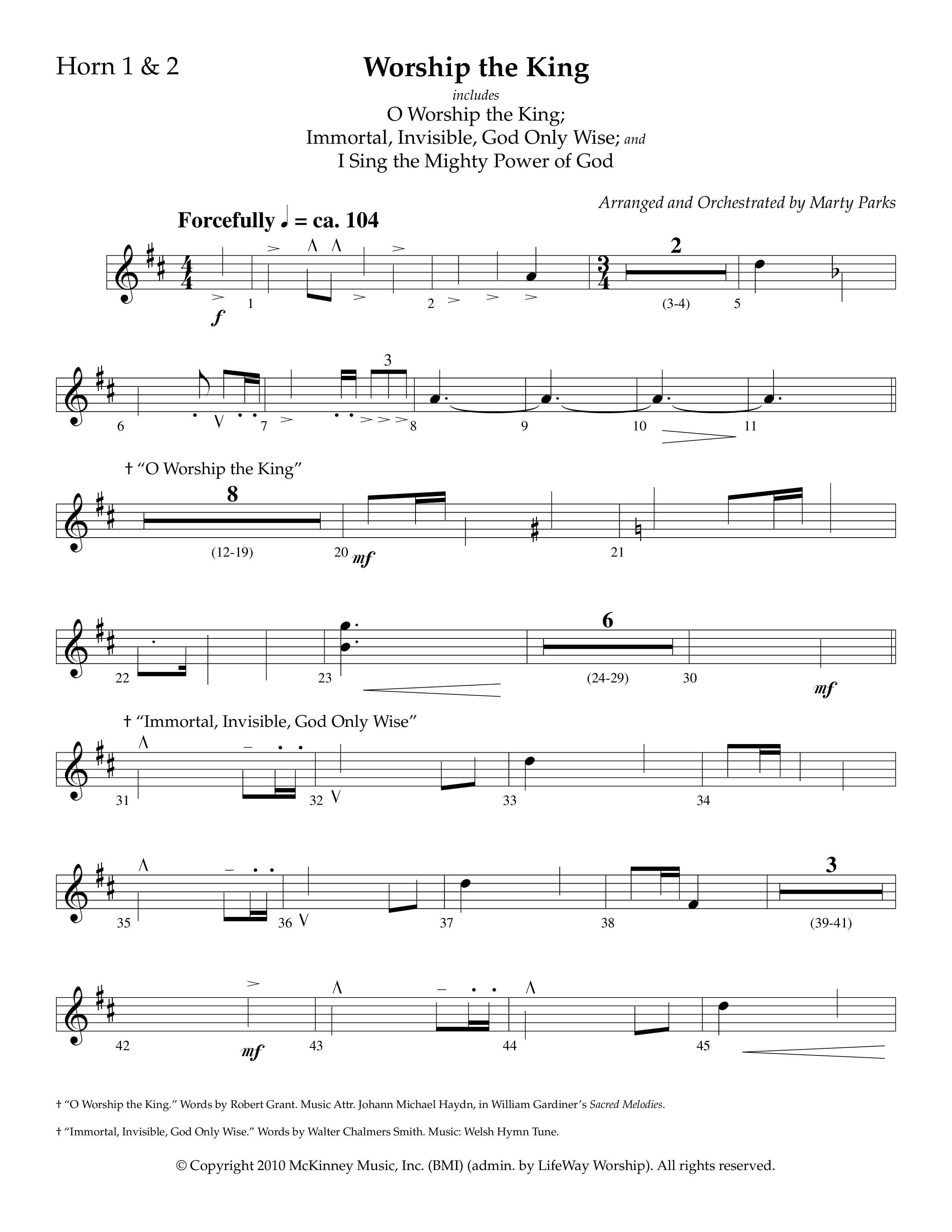 Worship The King (Choral Anthem SATB) French Horn 1/2 (Lifeway Choral / Arr. Marty Parks)
