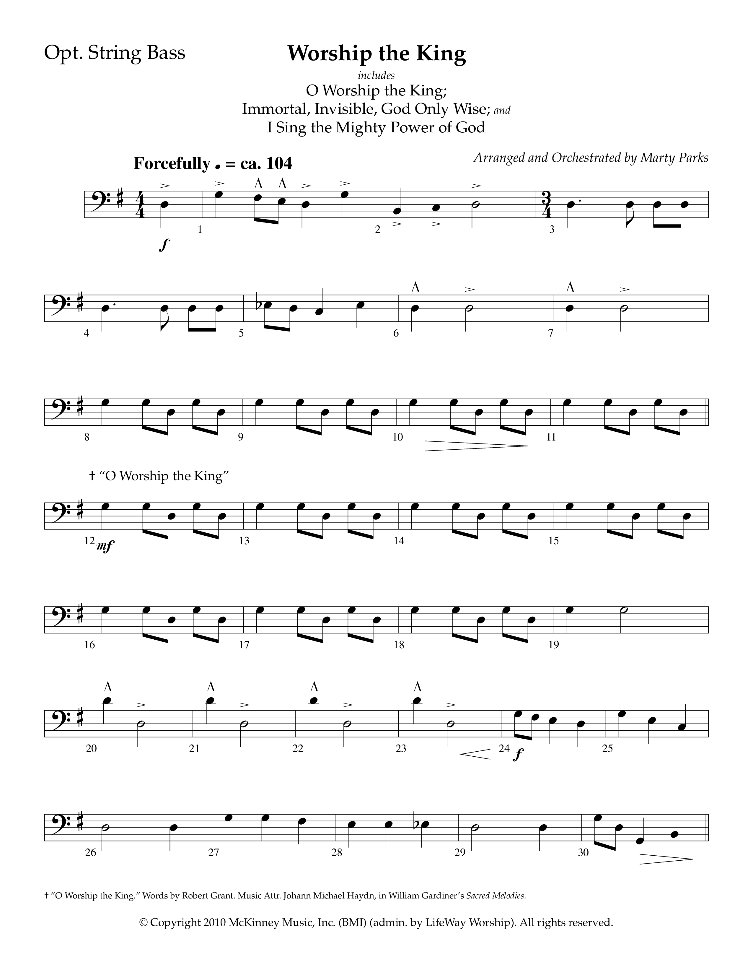 Worship The King (Choral Anthem SATB) String Bass (Lifeway Choral / Arr. Marty Parks)