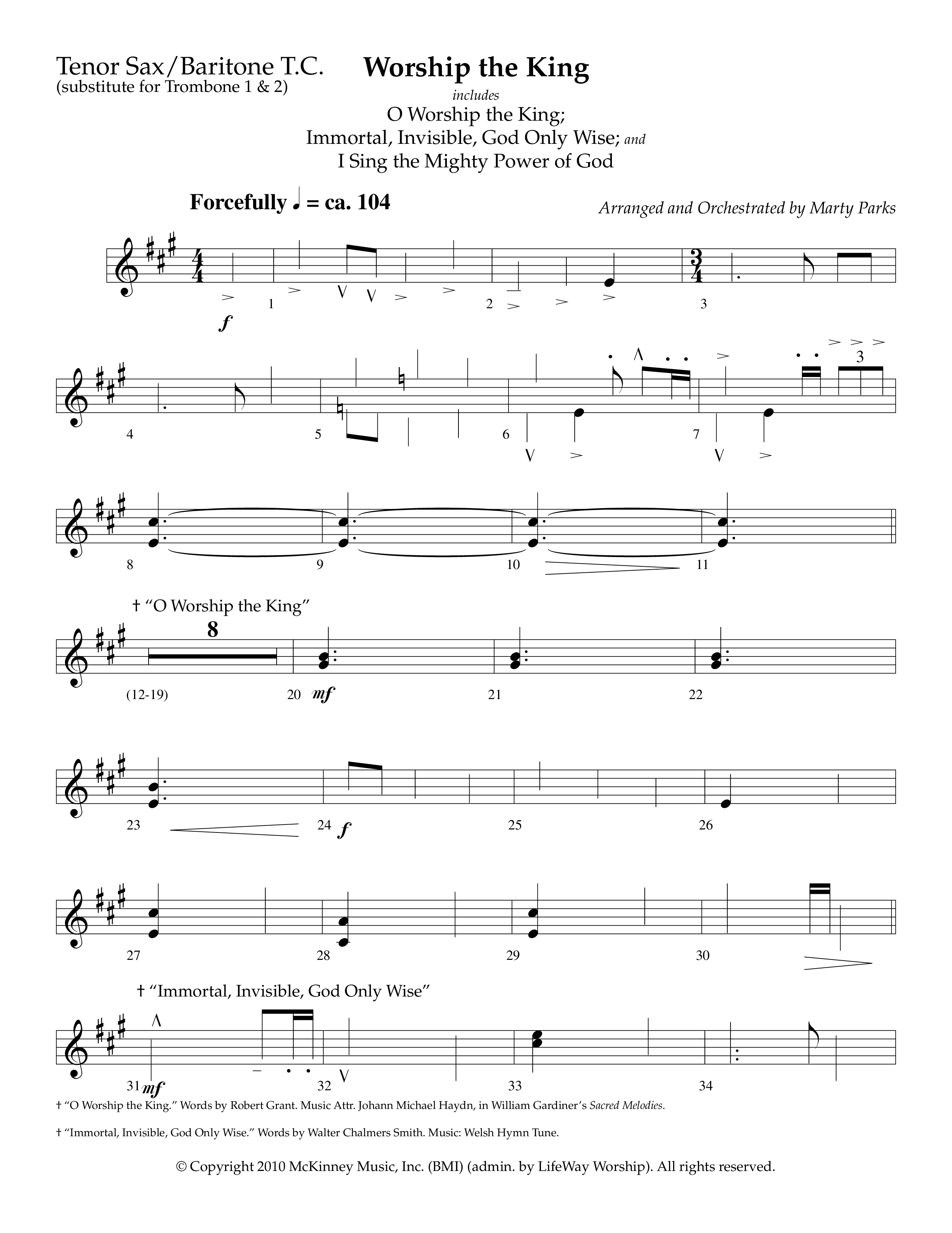 Worship The King (Choral Anthem SATB) Tenor Sax/Baritone T.C. (Lifeway Choral / Arr. Marty Parks)