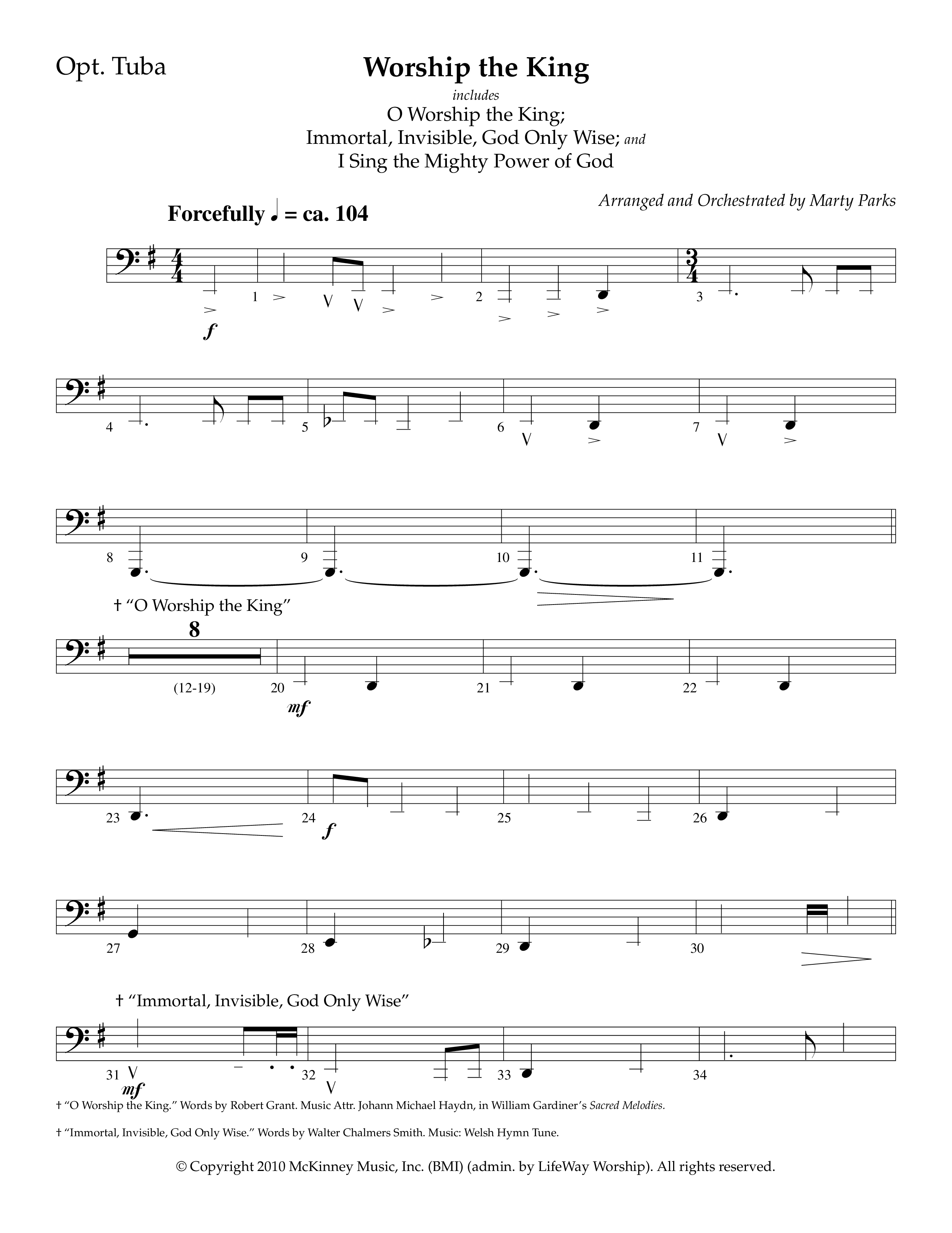Worship The King (Choral Anthem SATB) Tuba (Lifeway Choral / Arr. Marty Parks)