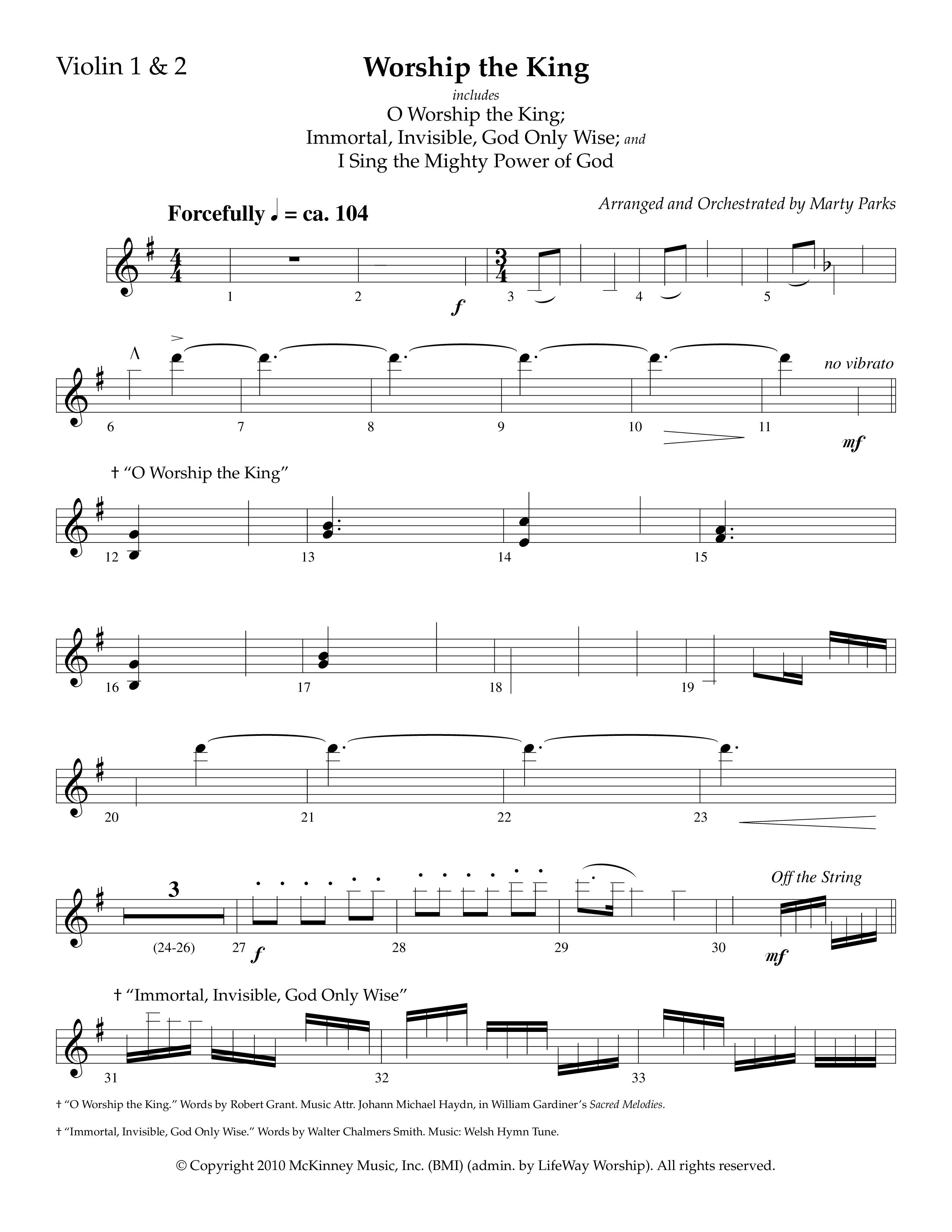 Worship The King (Choral Anthem SATB) Violin 1/2 (Lifeway Choral / Arr. Marty Parks)