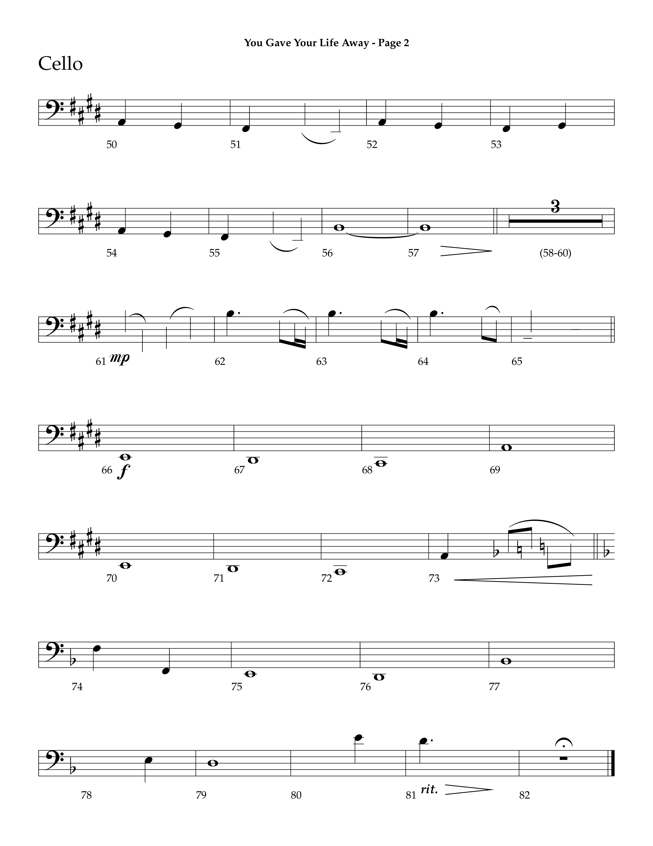 You Gave Your Life Away (Choral Anthem SATB) Cello (Lifeway Choral / Arr. Dave Williamson)