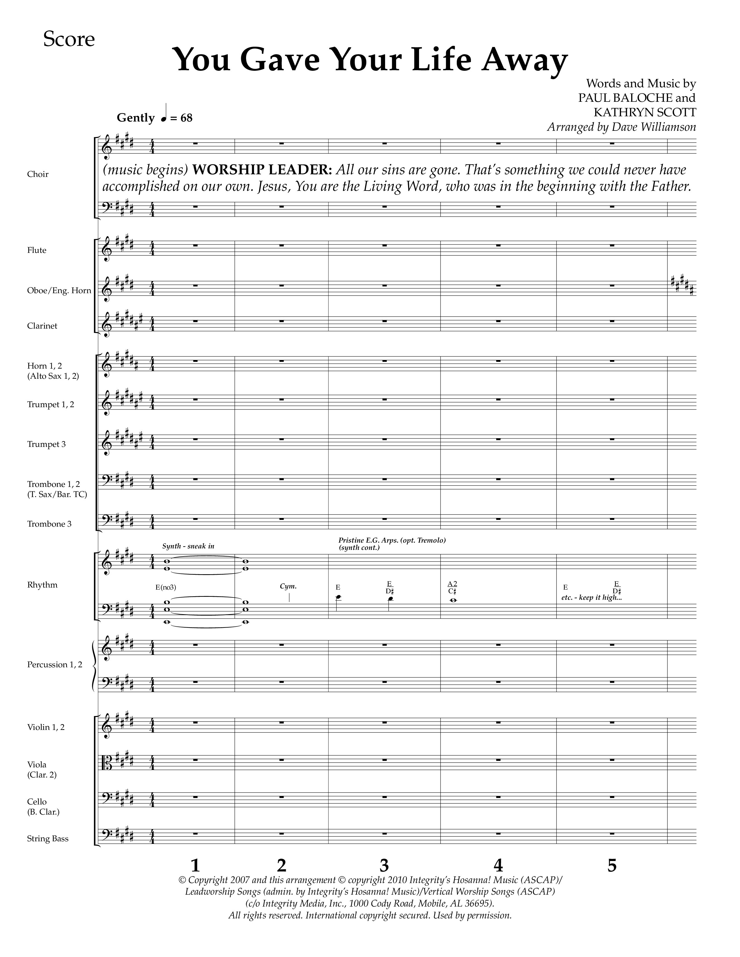 You Gave Your Life Away (Choral Anthem SATB) Conductor's Score (Lifeway Choral / Arr. Dave Williamson)