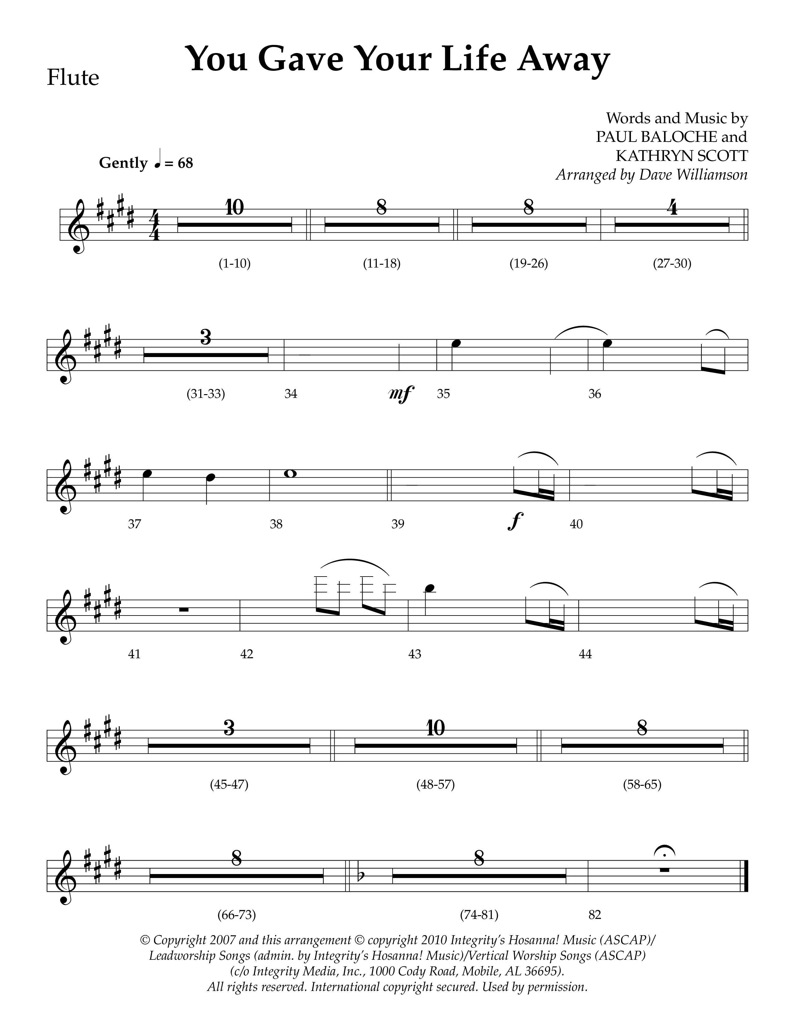 You Gave Your Life Away (Choral Anthem SATB) Flute (Lifeway Choral / Arr. Dave Williamson)