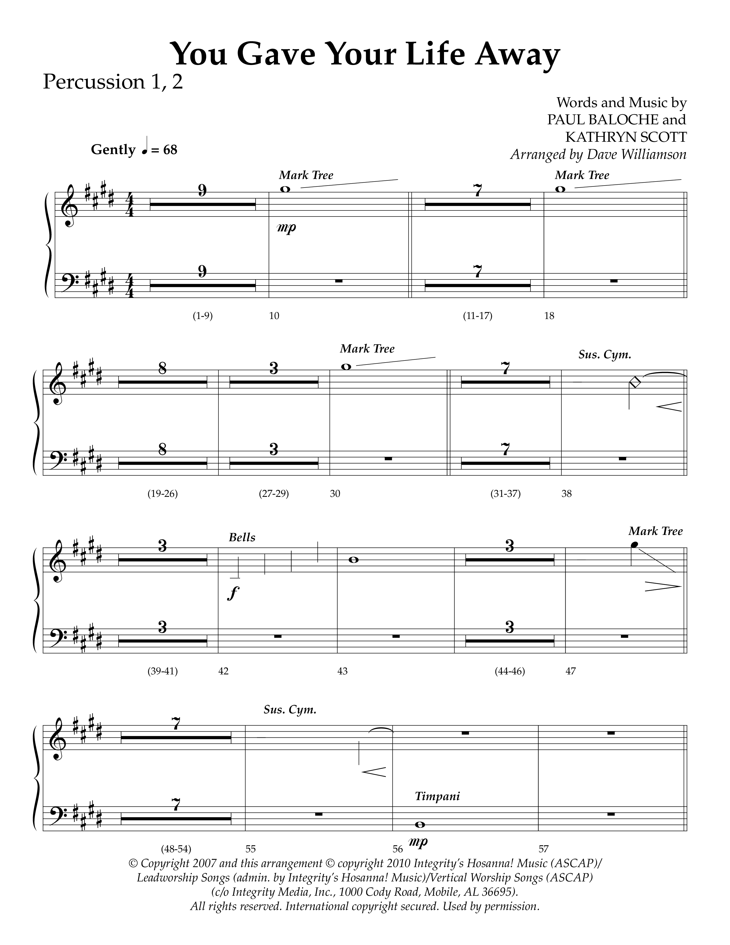 You Gave Your Life Away (Choral Anthem SATB) Percussion 1/2 (Lifeway Choral / Arr. Dave Williamson)