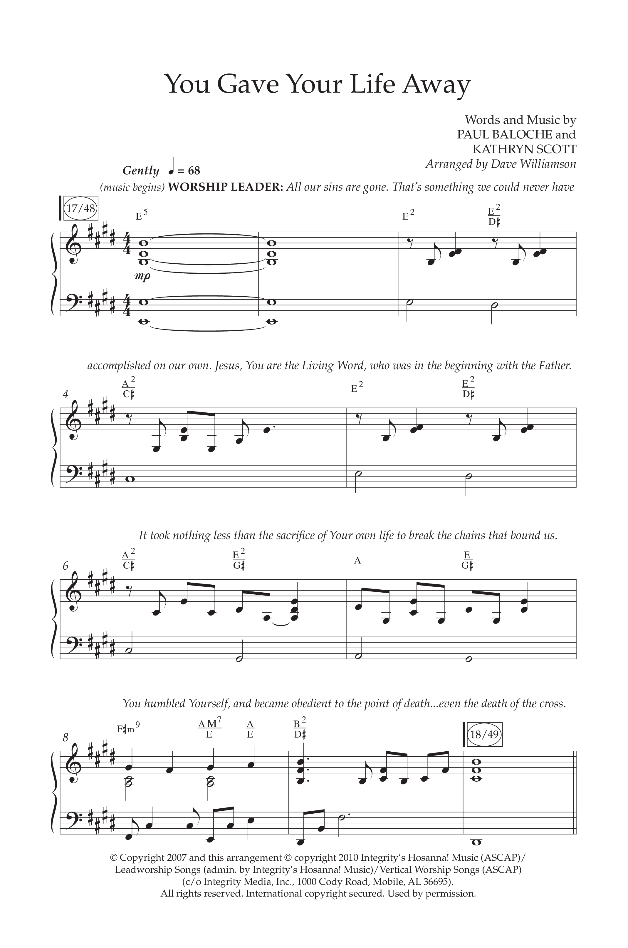 You Gave Your Life Away (Choral Anthem SATB) Anthem (SATB/Piano) (Lifeway Choral / Arr. Dave Williamson)
