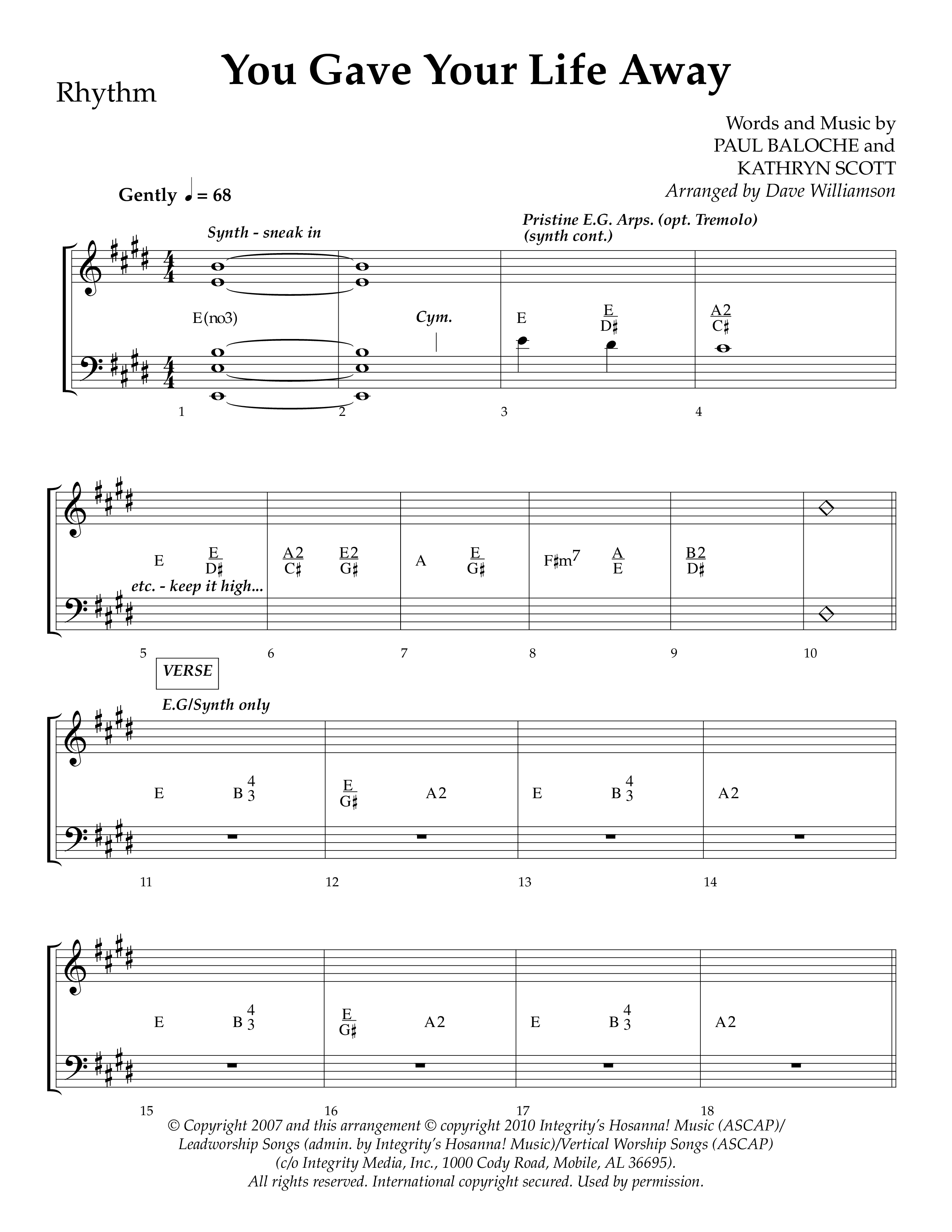 You Gave Your Life Away (Choral Anthem SATB) Lead Melody & Rhythm (Lifeway Choral / Arr. Dave Williamson)