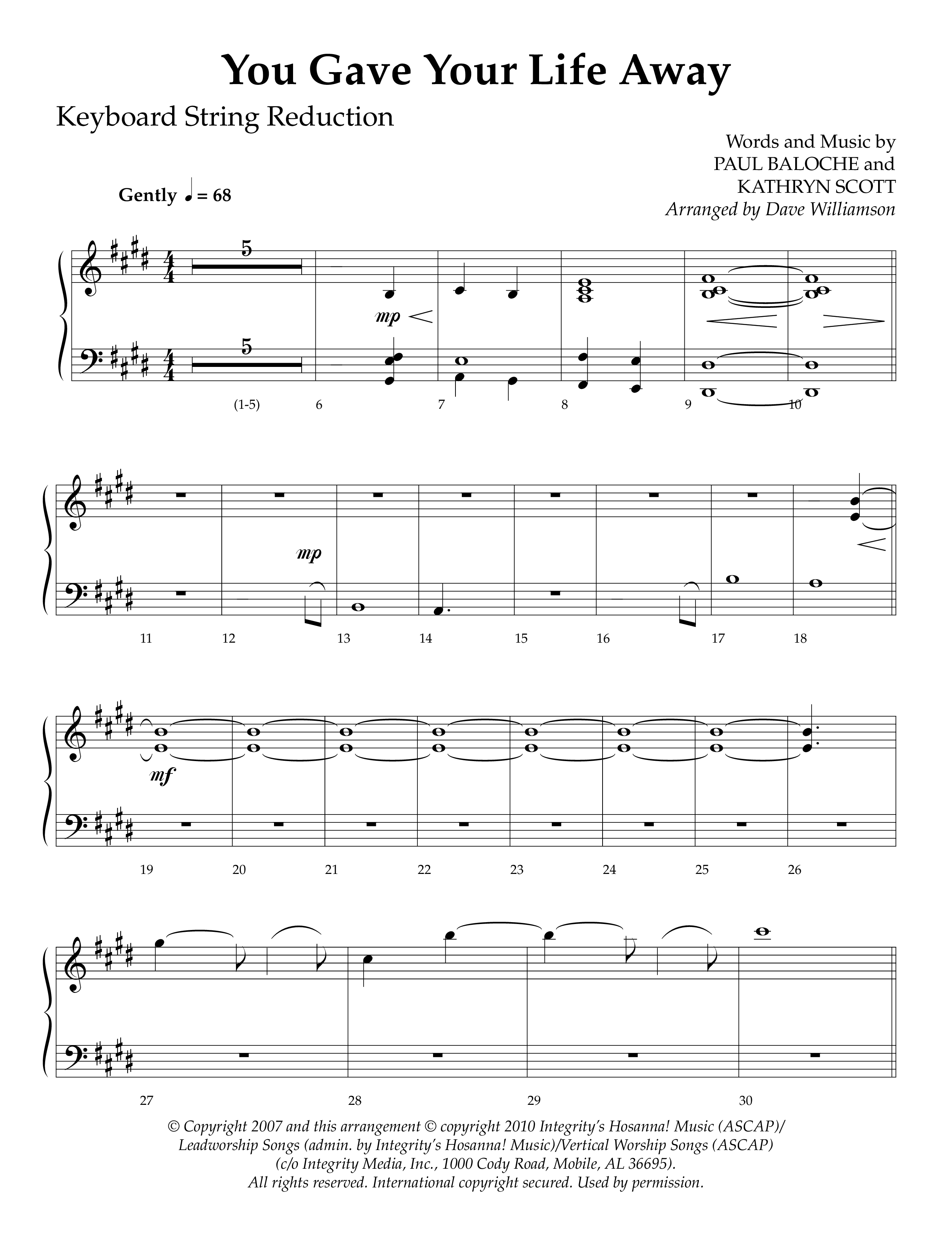 You Gave Your Life Away (Choral Anthem SATB) String Reduction (Lifeway Choral / Arr. Dave Williamson)