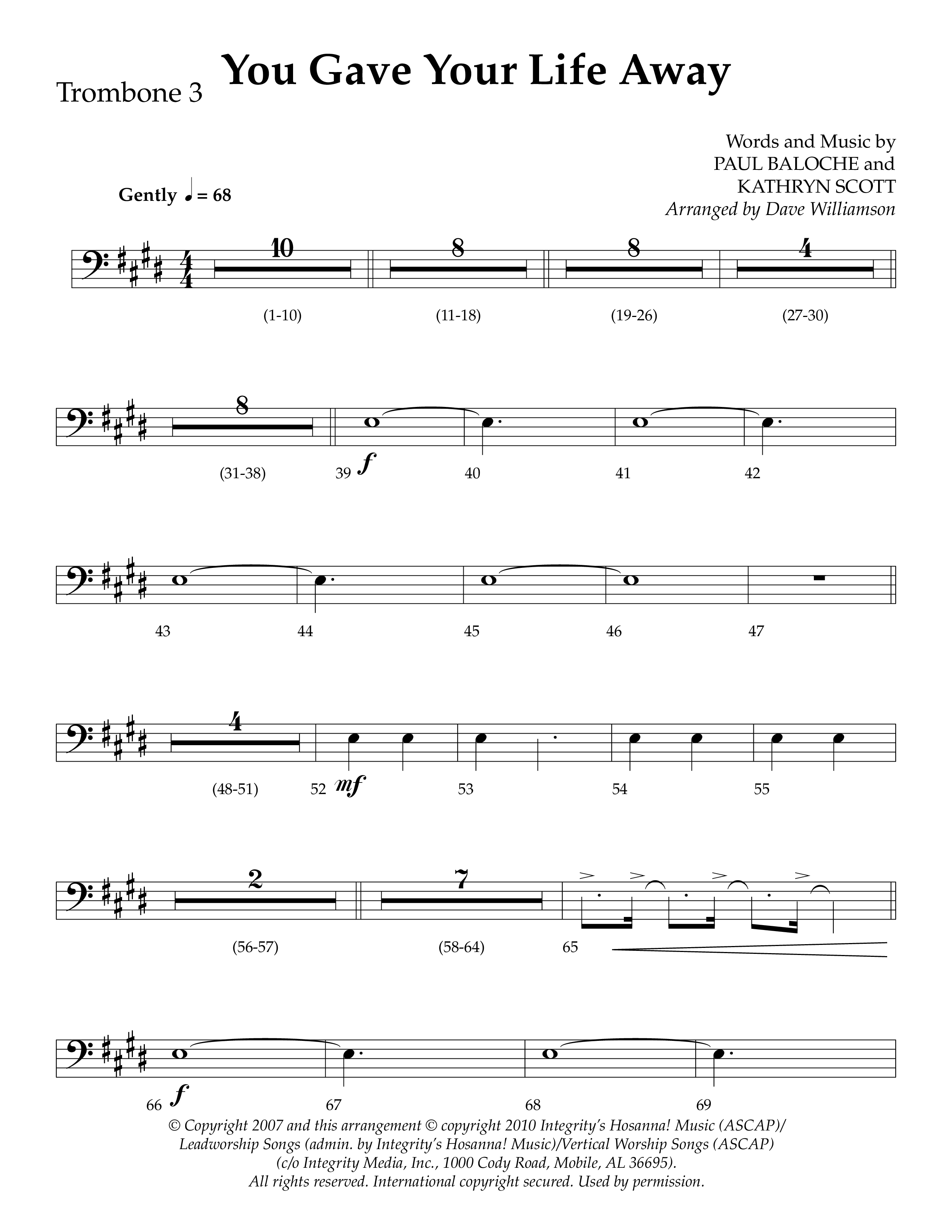 You Gave Your Life Away (Choral Anthem SATB) Trombone 3 (Lifeway Choral / Arr. Dave Williamson)