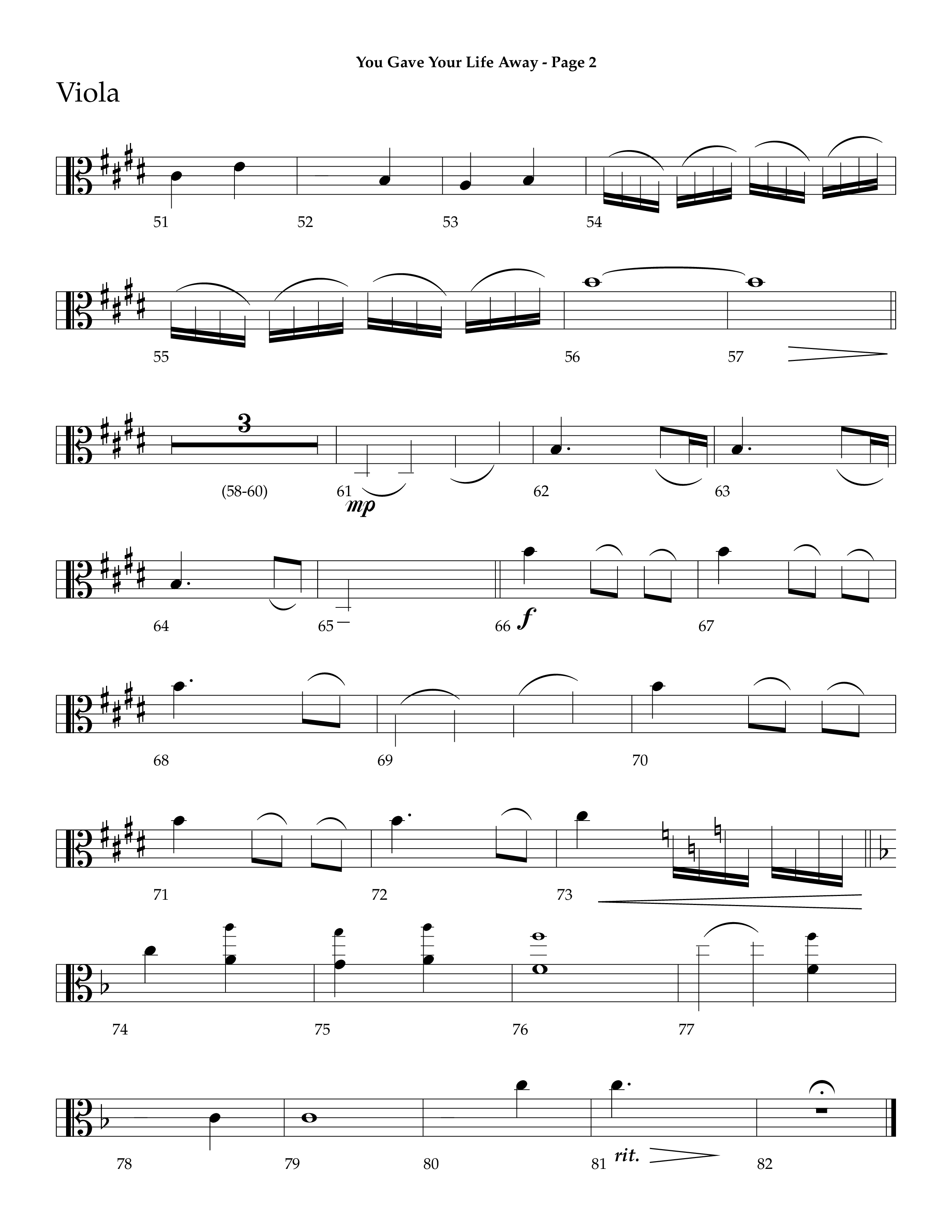 You Gave Your Life Away (Choral Anthem SATB) Viola (Lifeway Choral / Arr. Dave Williamson)