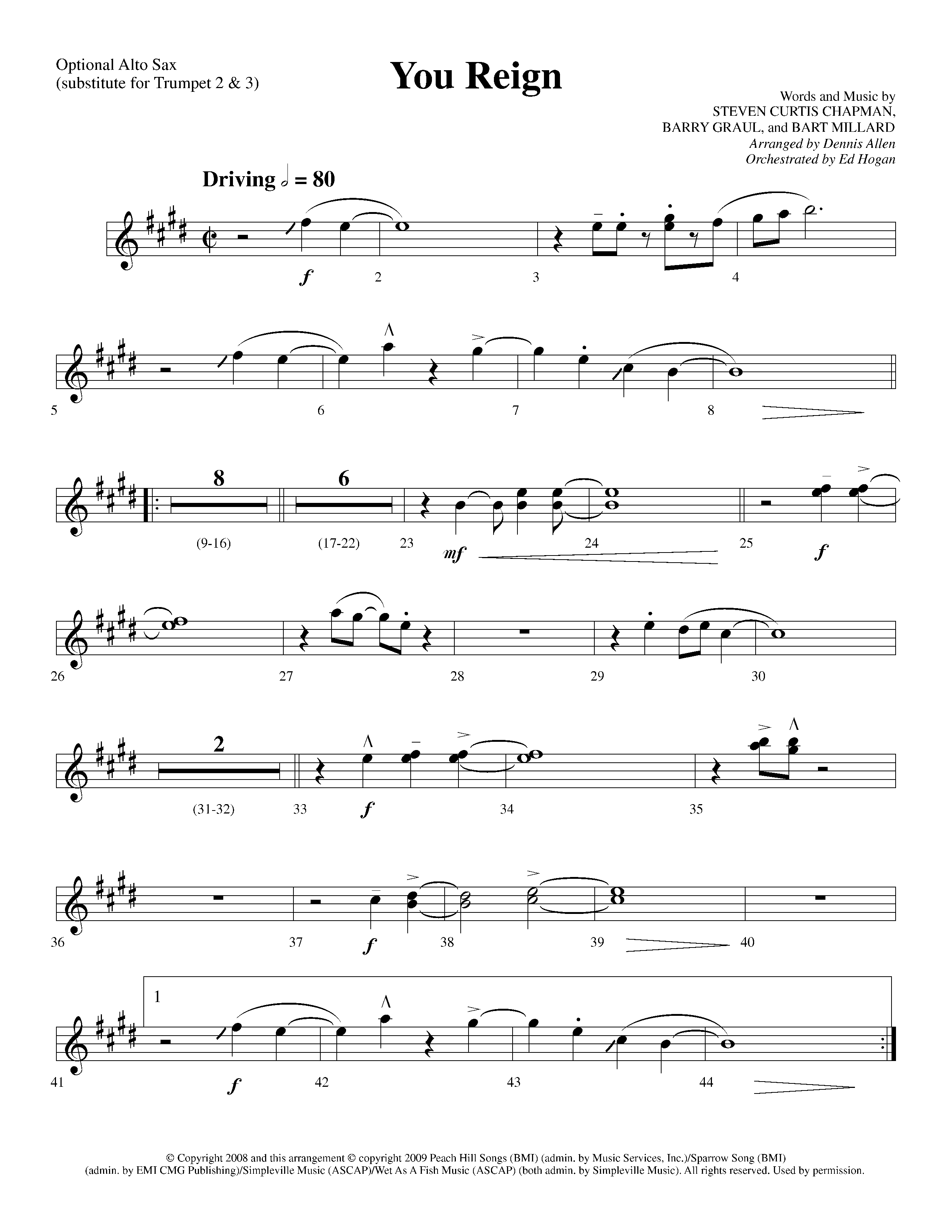 You Reign (Choral Anthem SATB) Alto Sax (Lifeway Choral / Arr. Dennis Allen / Orch. Ed Hogan)