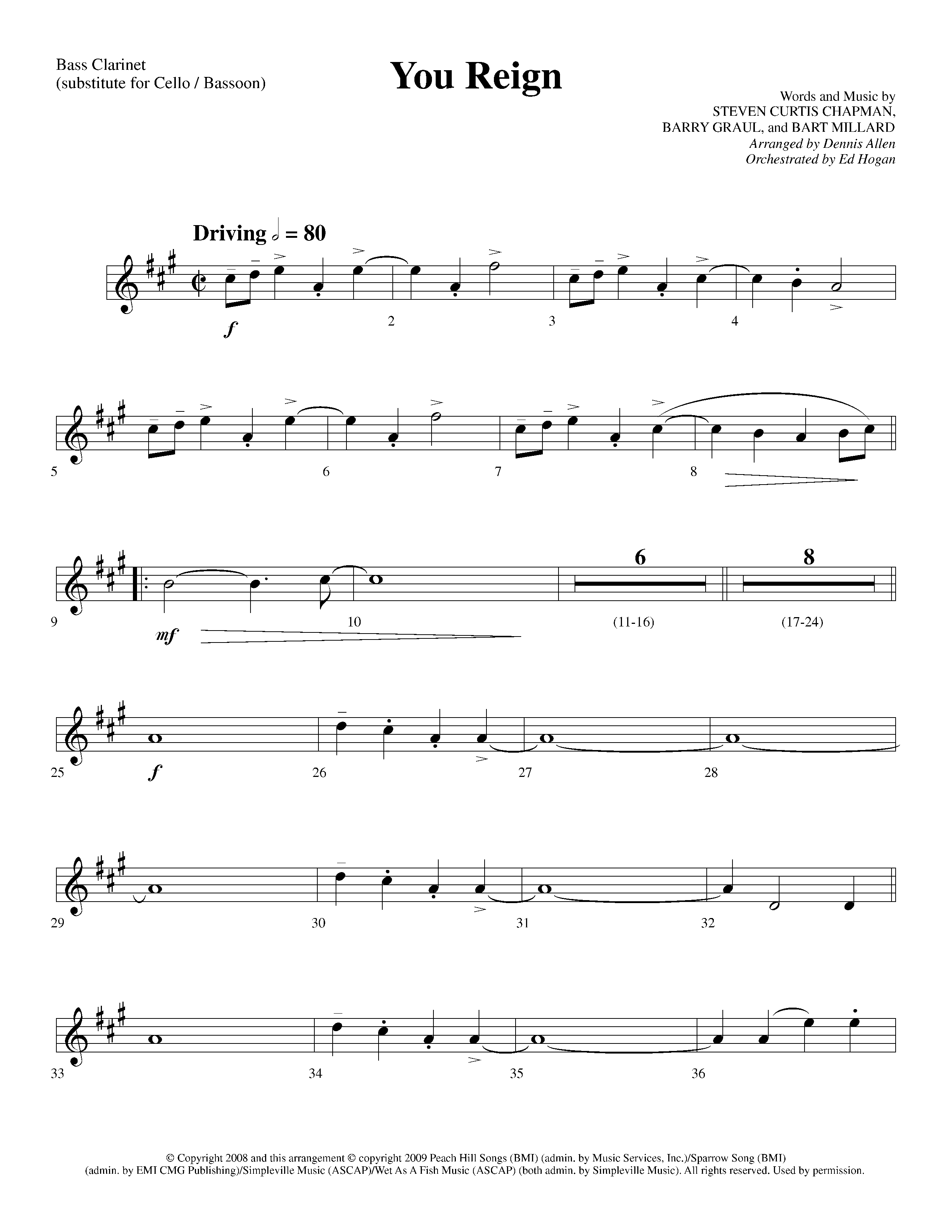 You Reign (Choral Anthem SATB) Bass Clarinet (Lifeway Choral / Arr. Dennis Allen / Orch. Ed Hogan)