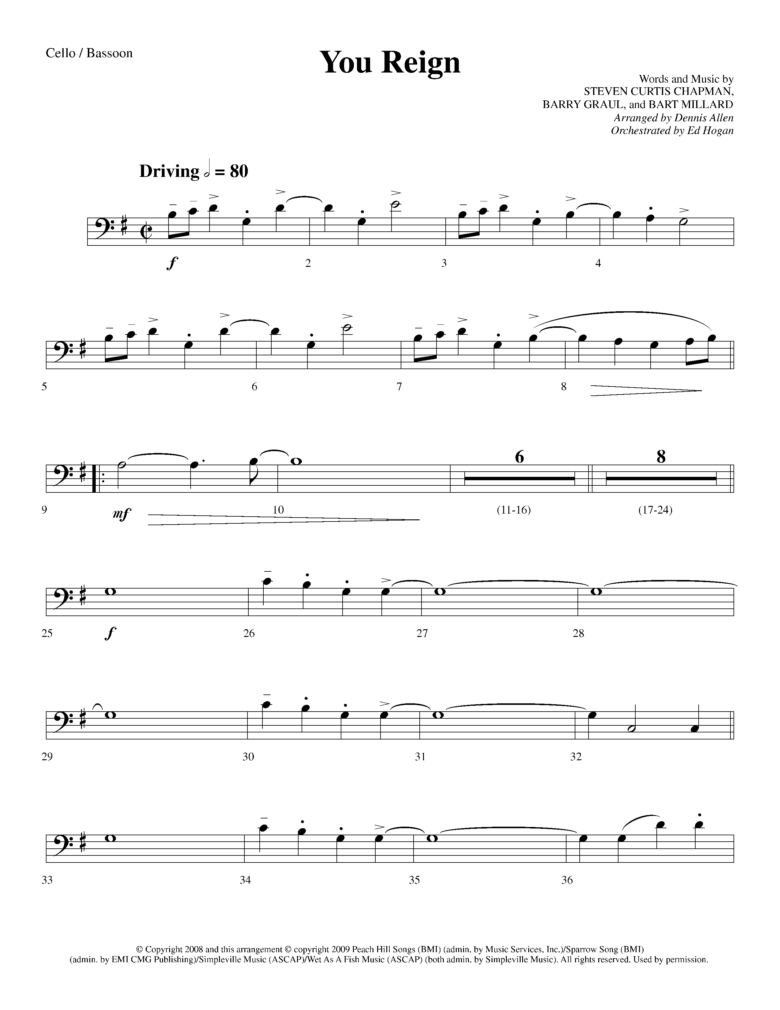 You Reign (Choral Anthem SATB) Cello (Lifeway Choral / Arr. Dennis Allen / Orch. Ed Hogan)