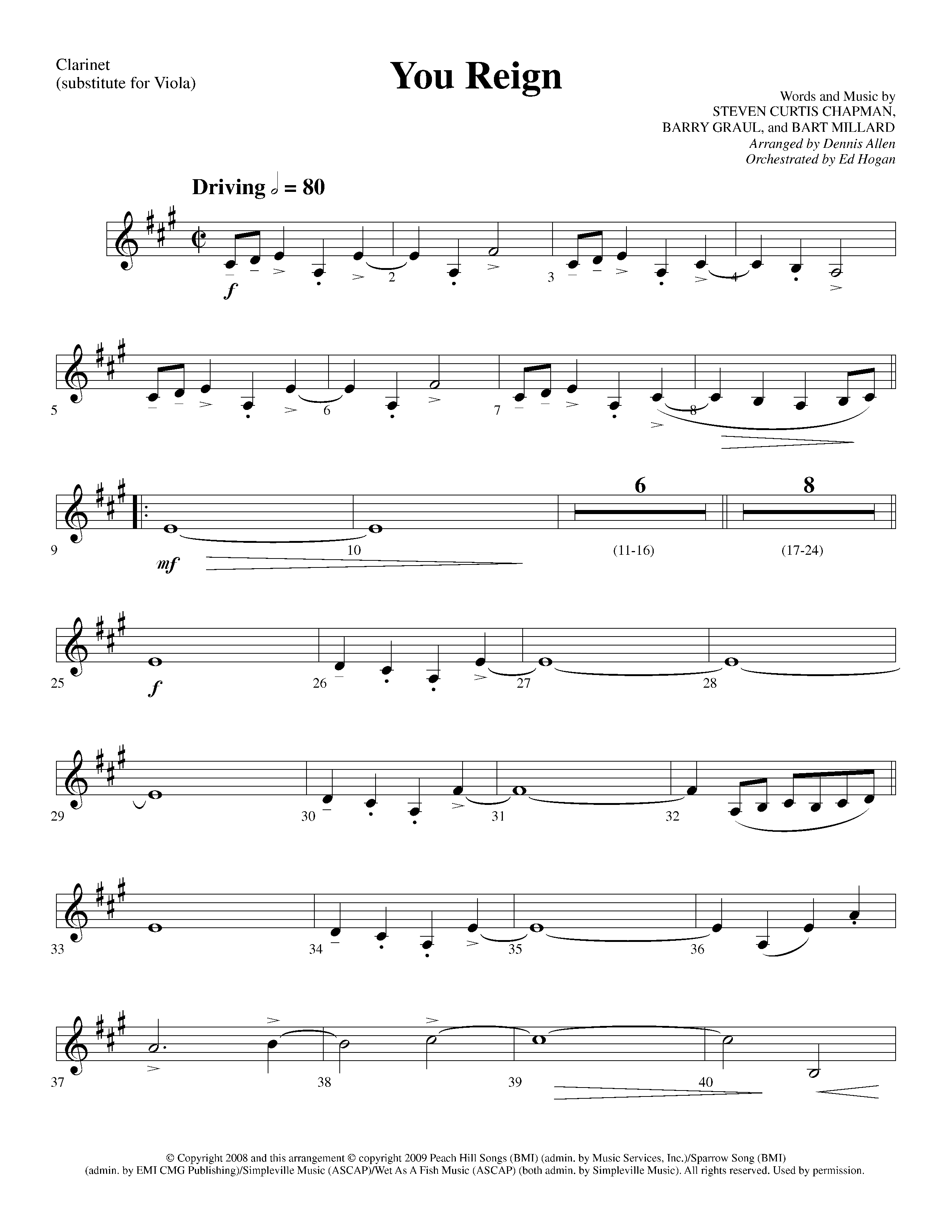 You Reign (Choral Anthem SATB) Clarinet (Lifeway Choral / Arr. Dennis Allen / Orch. Ed Hogan)