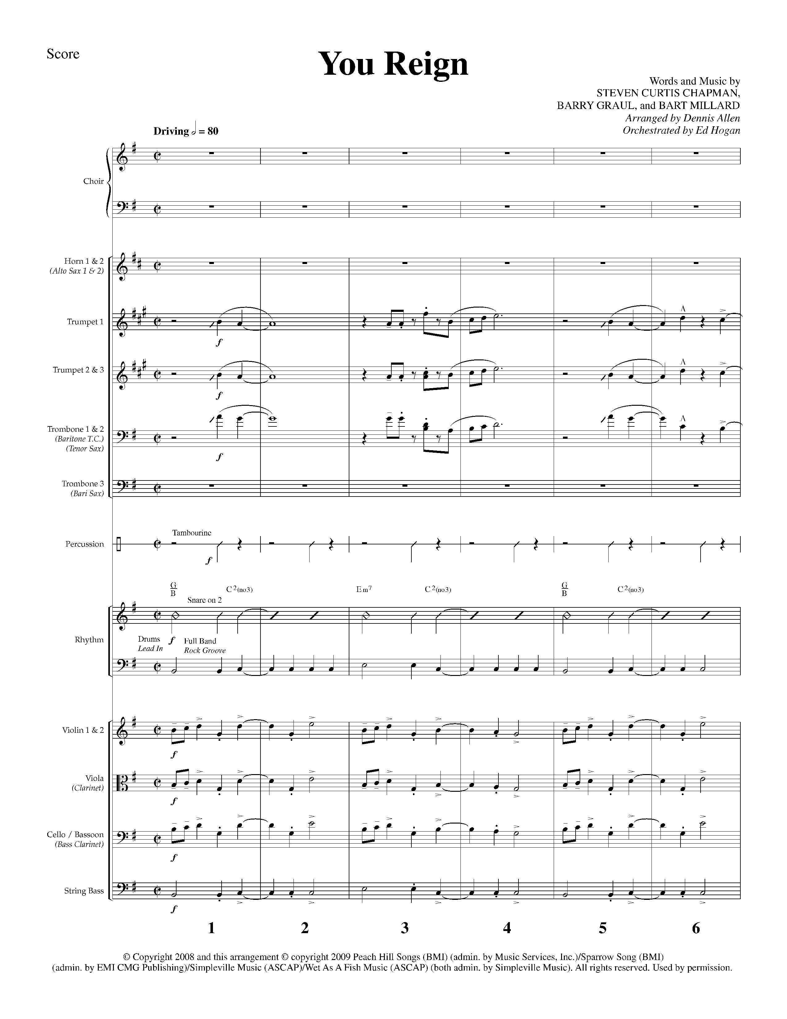 You Reign (Choral Anthem SATB) Orchestration (Lifeway Choral / Arr. Dennis Allen / Orch. Ed Hogan)