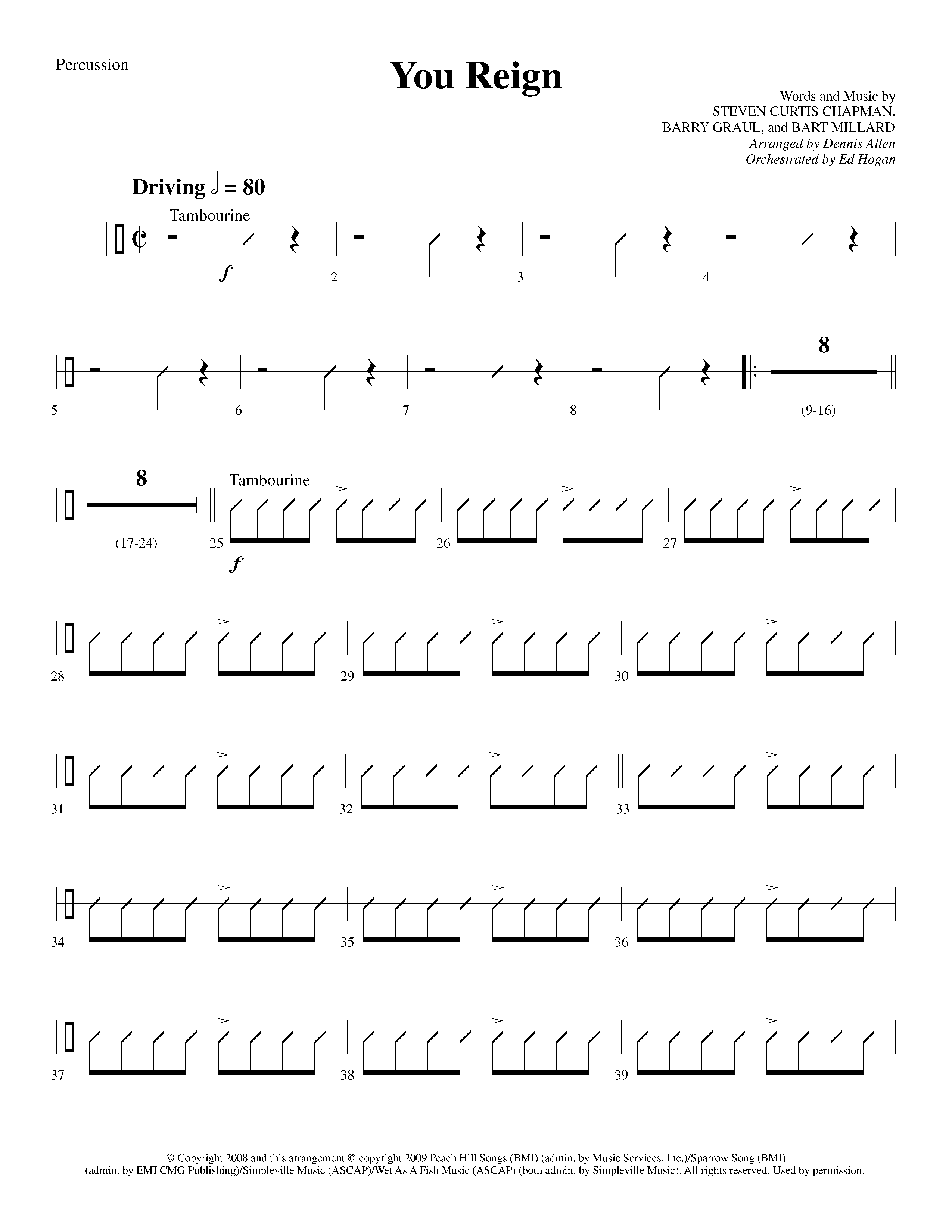 You Reign (Choral Anthem SATB) Percussion (Lifeway Choral / Arr. Dennis Allen / Orch. Ed Hogan)