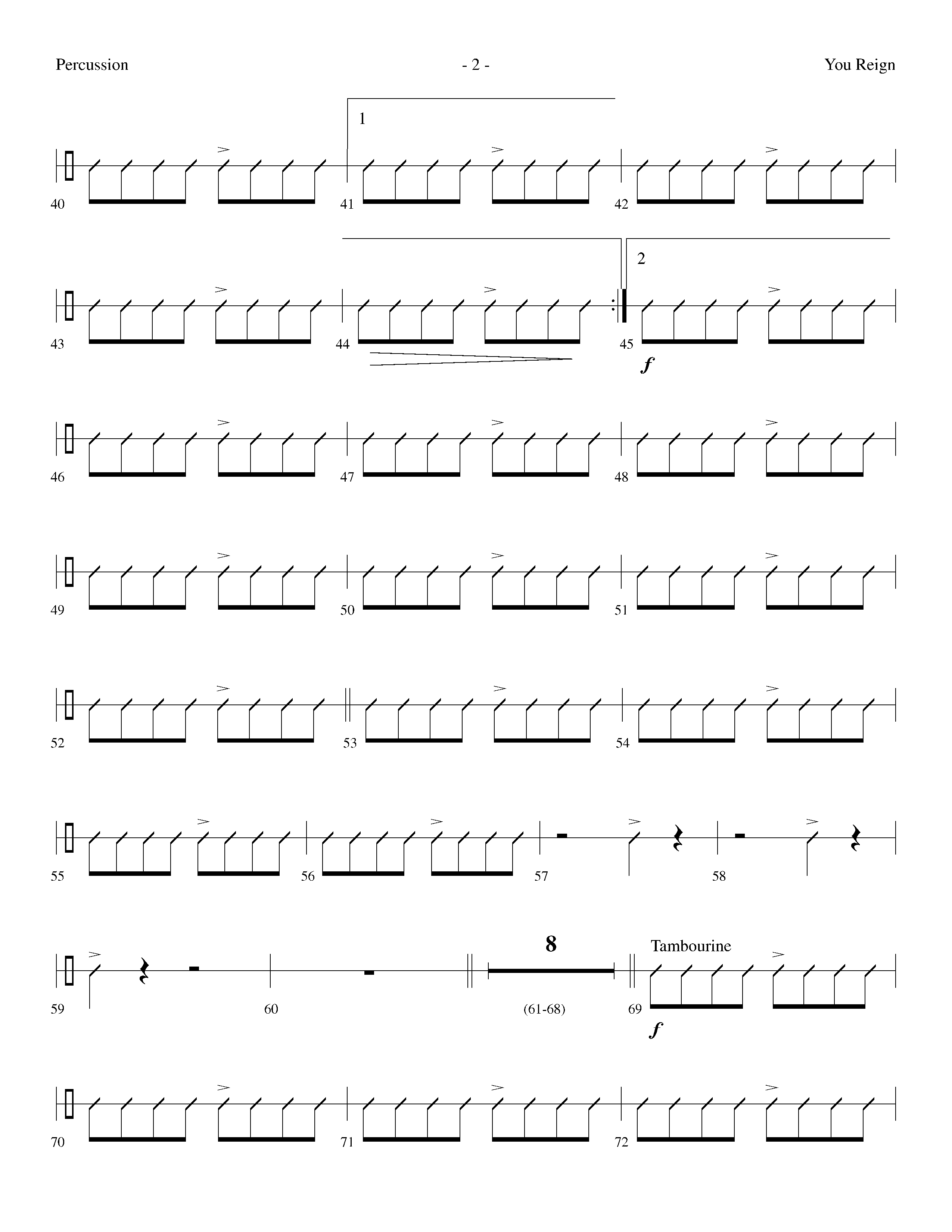 You Reign (Choral Anthem SATB) Percussion (Lifeway Choral / Arr. Dennis Allen / Orch. Ed Hogan)