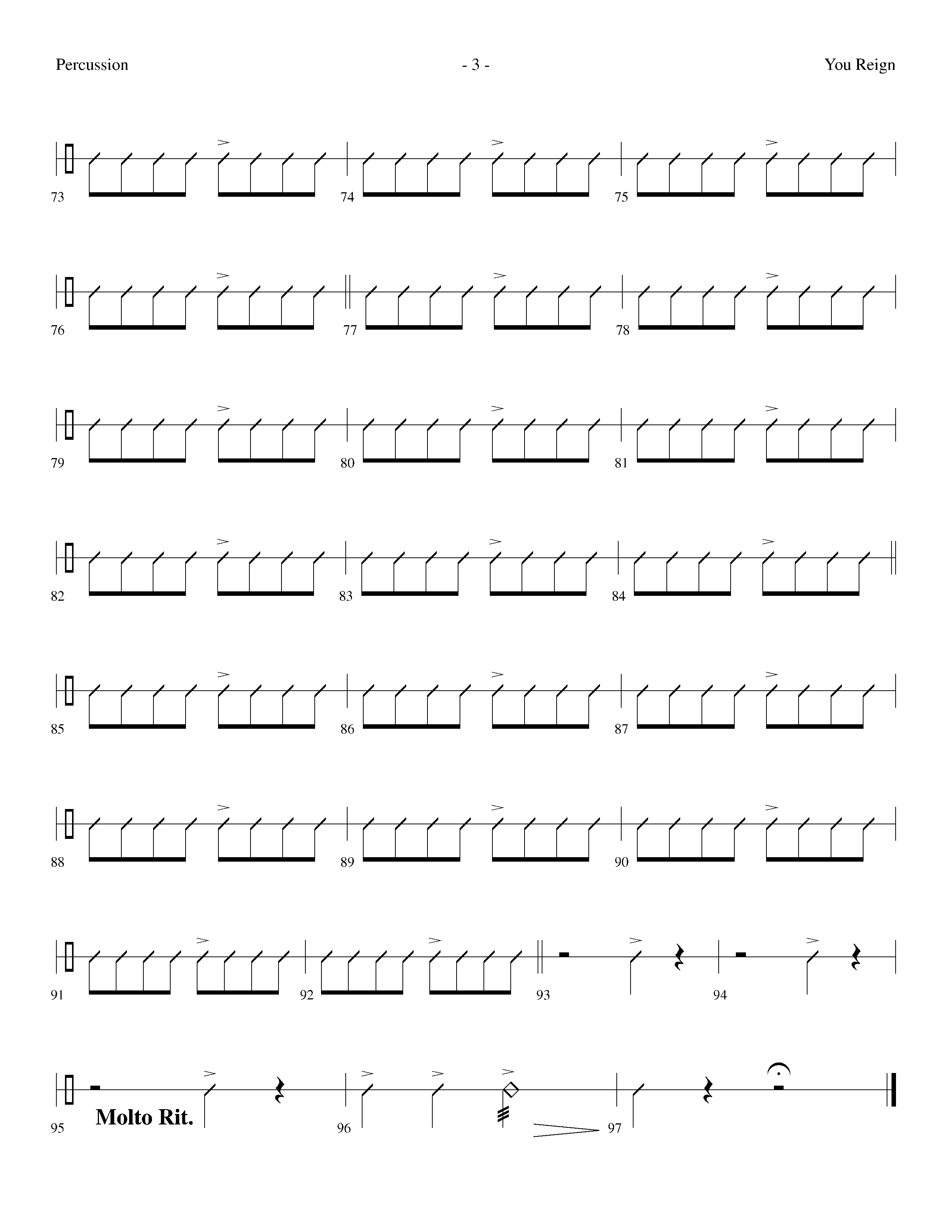 You Reign (Choral Anthem SATB) Percussion (Lifeway Choral / Arr. Dennis Allen / Orch. Ed Hogan)