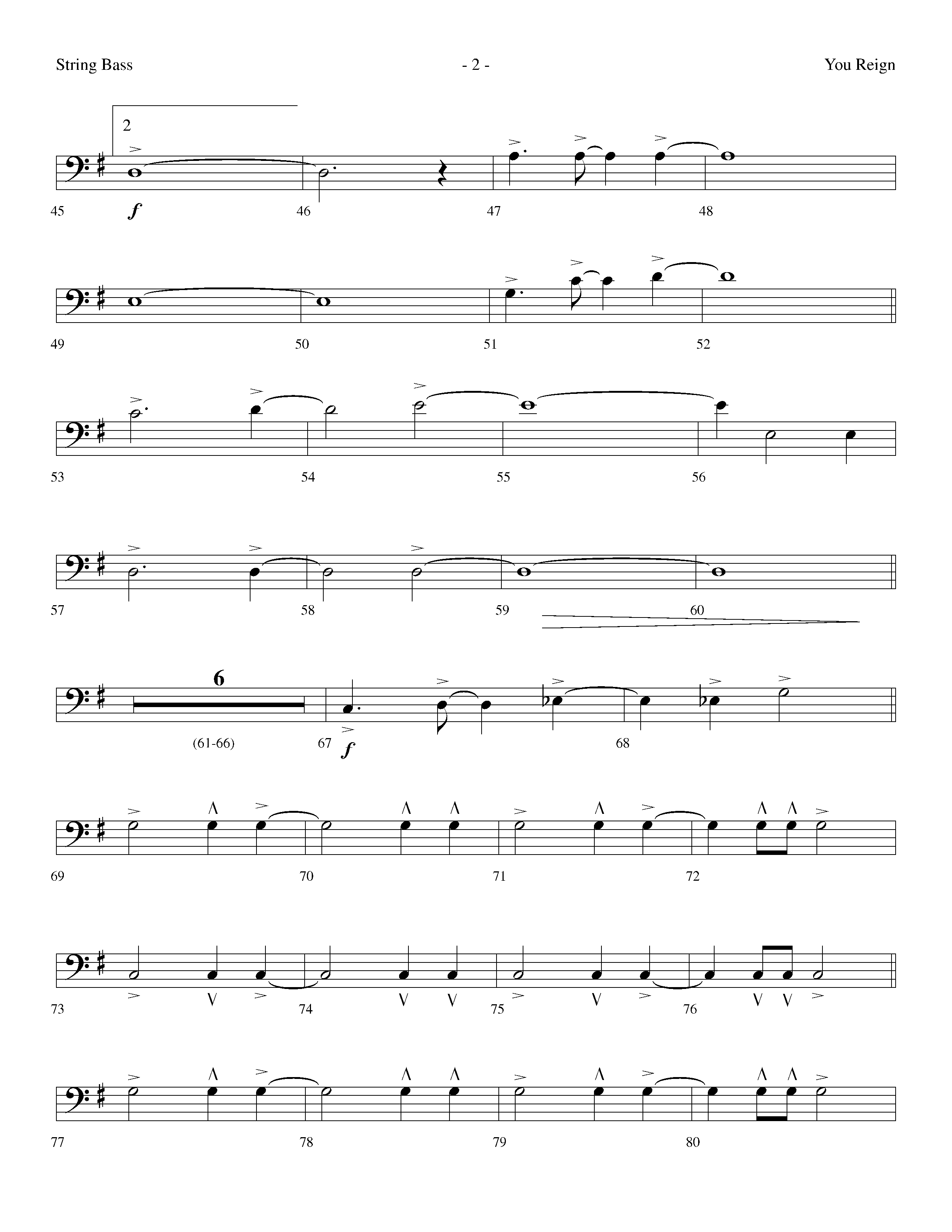 You Reign (Choral Anthem SATB) String Bass (Lifeway Choral / Arr. Dennis Allen / Orch. Ed Hogan)