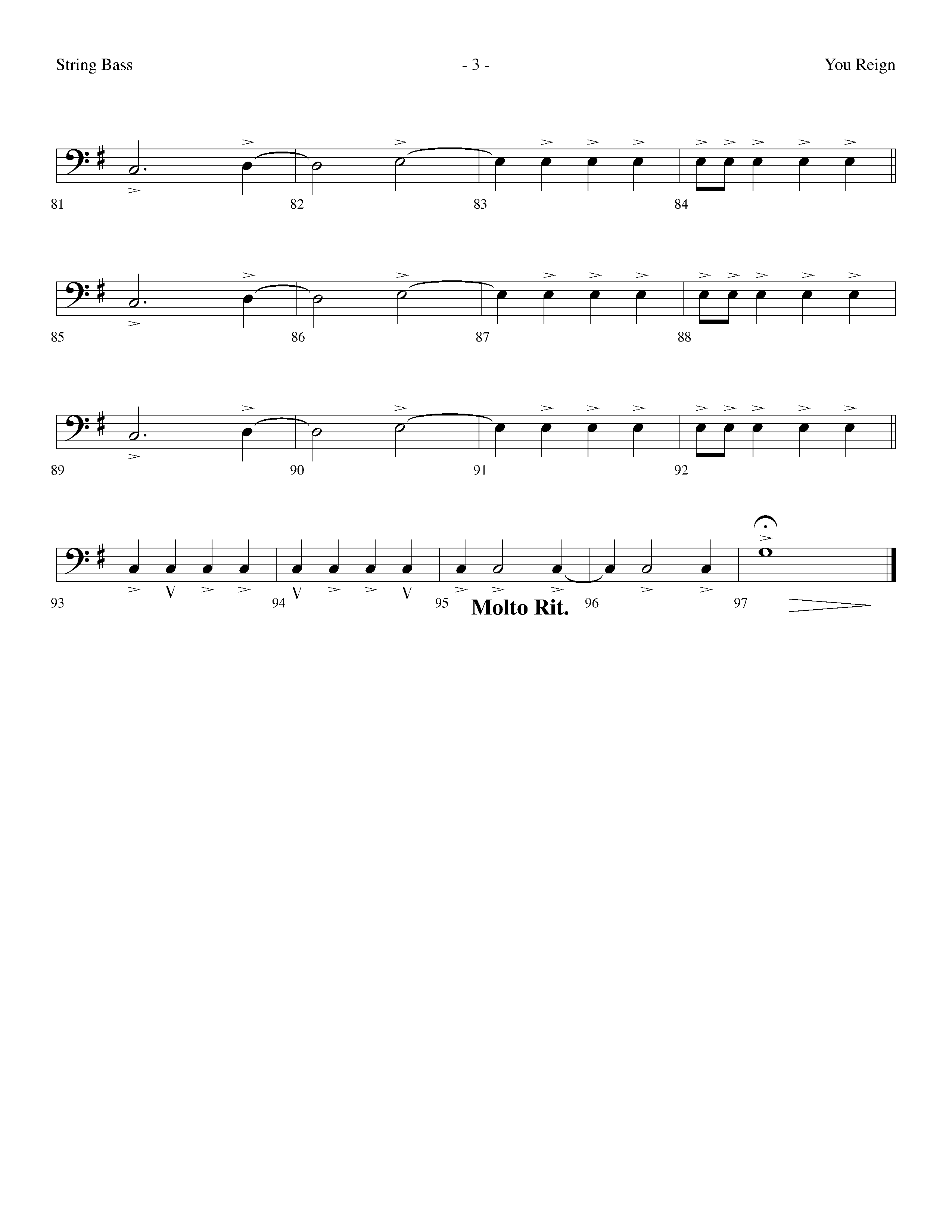 You Reign (Choral Anthem SATB) String Bass (Lifeway Choral / Arr. Dennis Allen / Orch. Ed Hogan)