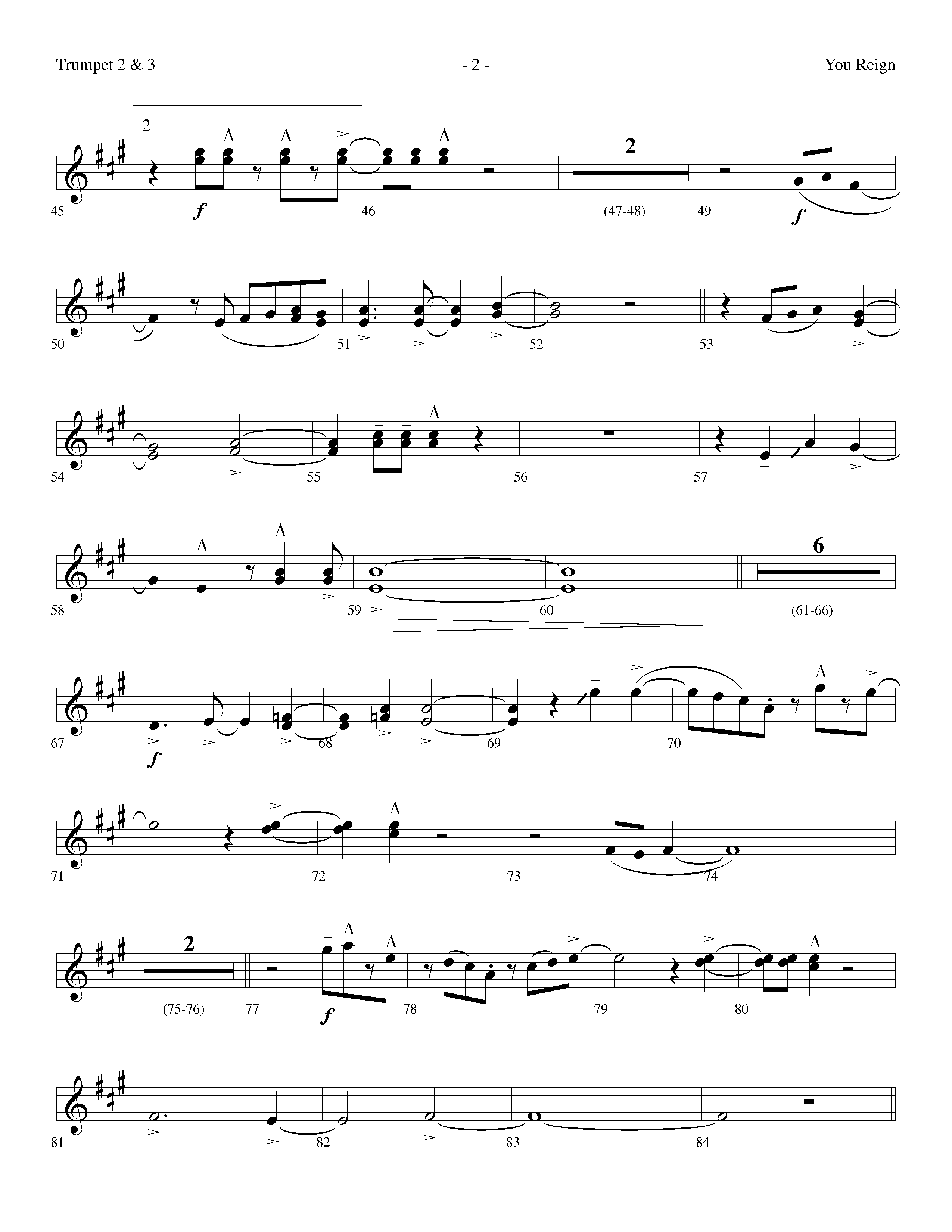 You Reign (Choral Anthem SATB) Trumpet 2/3 (Lifeway Choral / Arr. Dennis Allen / Orch. Ed Hogan)