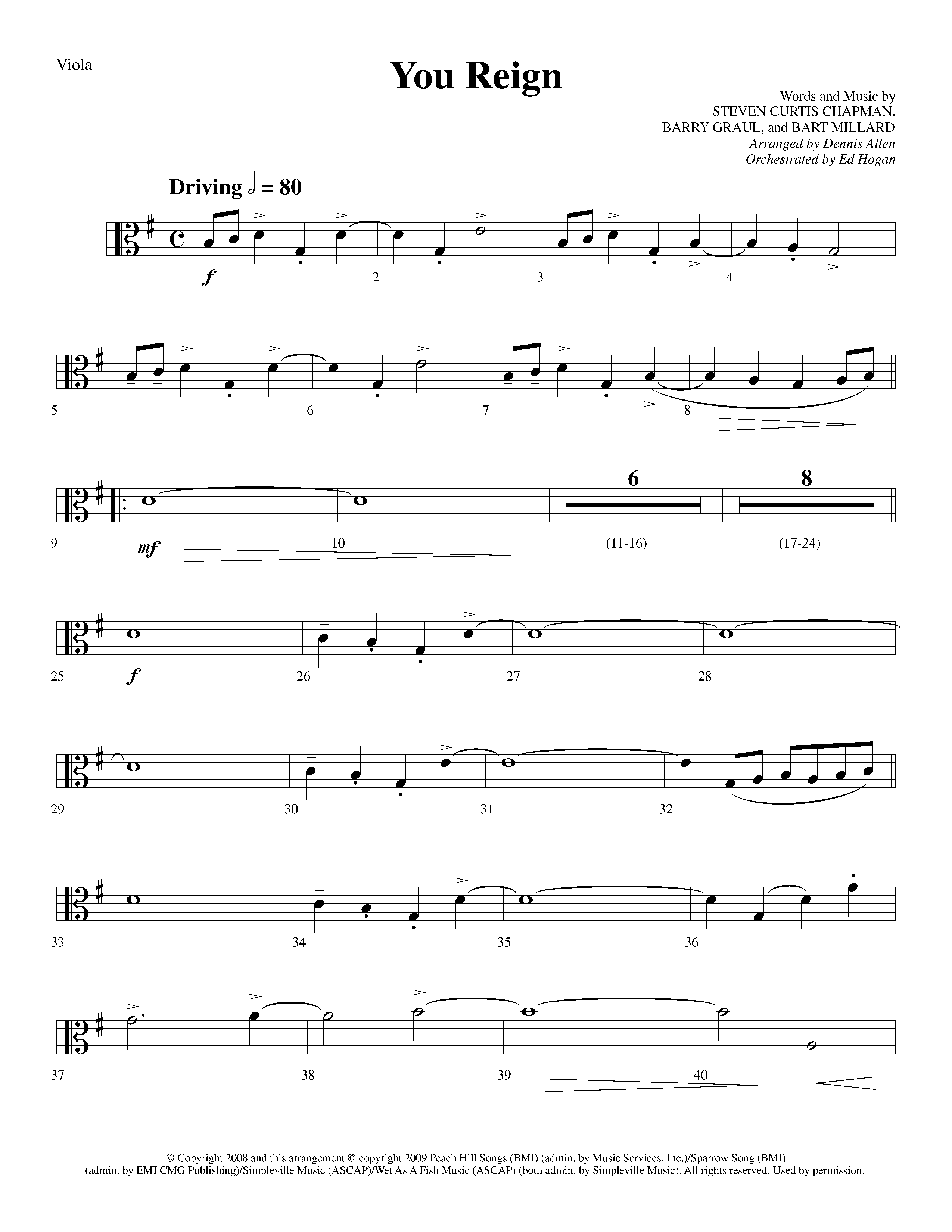 You Reign (Choral Anthem SATB) Viola (Lifeway Choral / Arr. Dennis Allen / Orch. Ed Hogan)