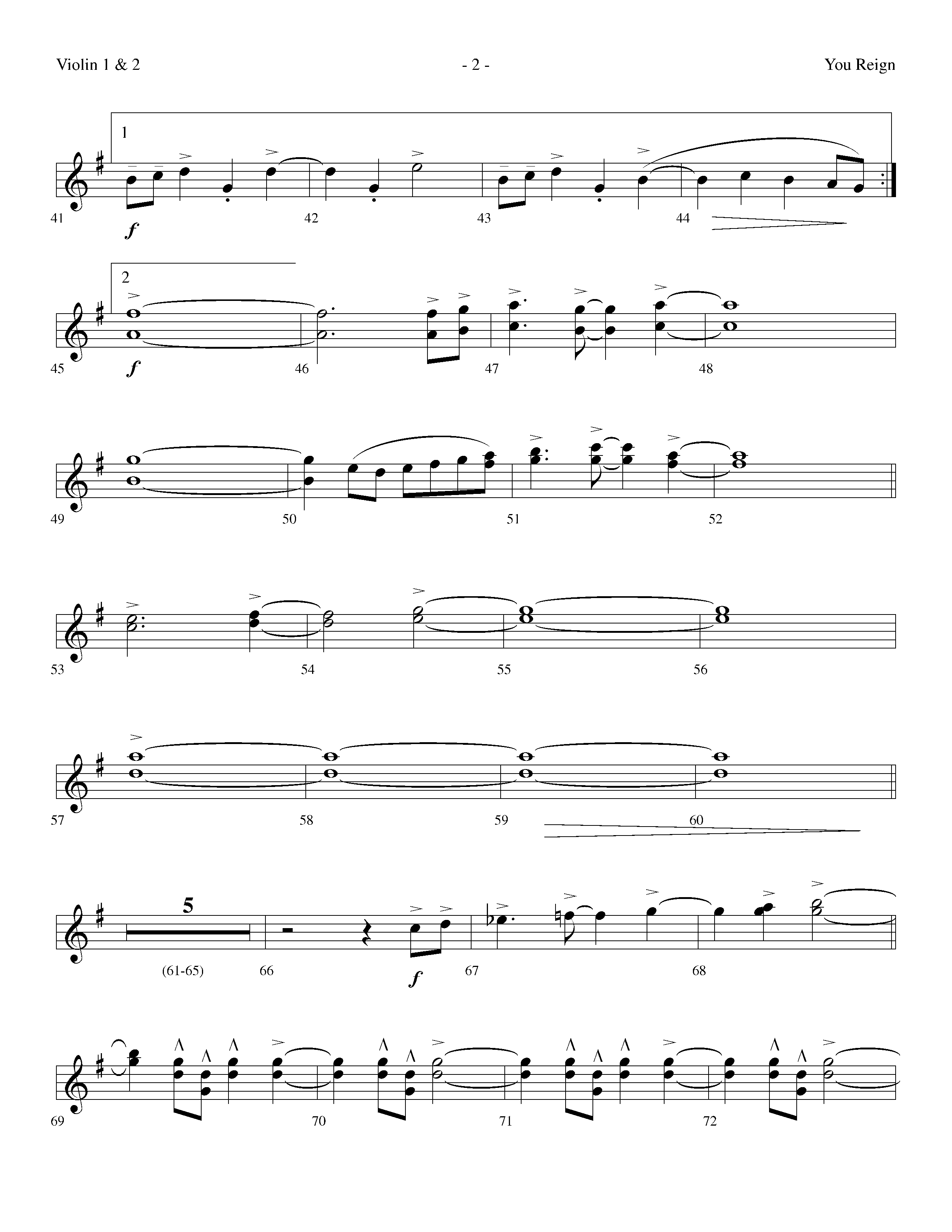 You Reign (Choral Anthem SATB) Violin 1/2 (Lifeway Choral / Arr. Dennis Allen / Orch. Ed Hogan)