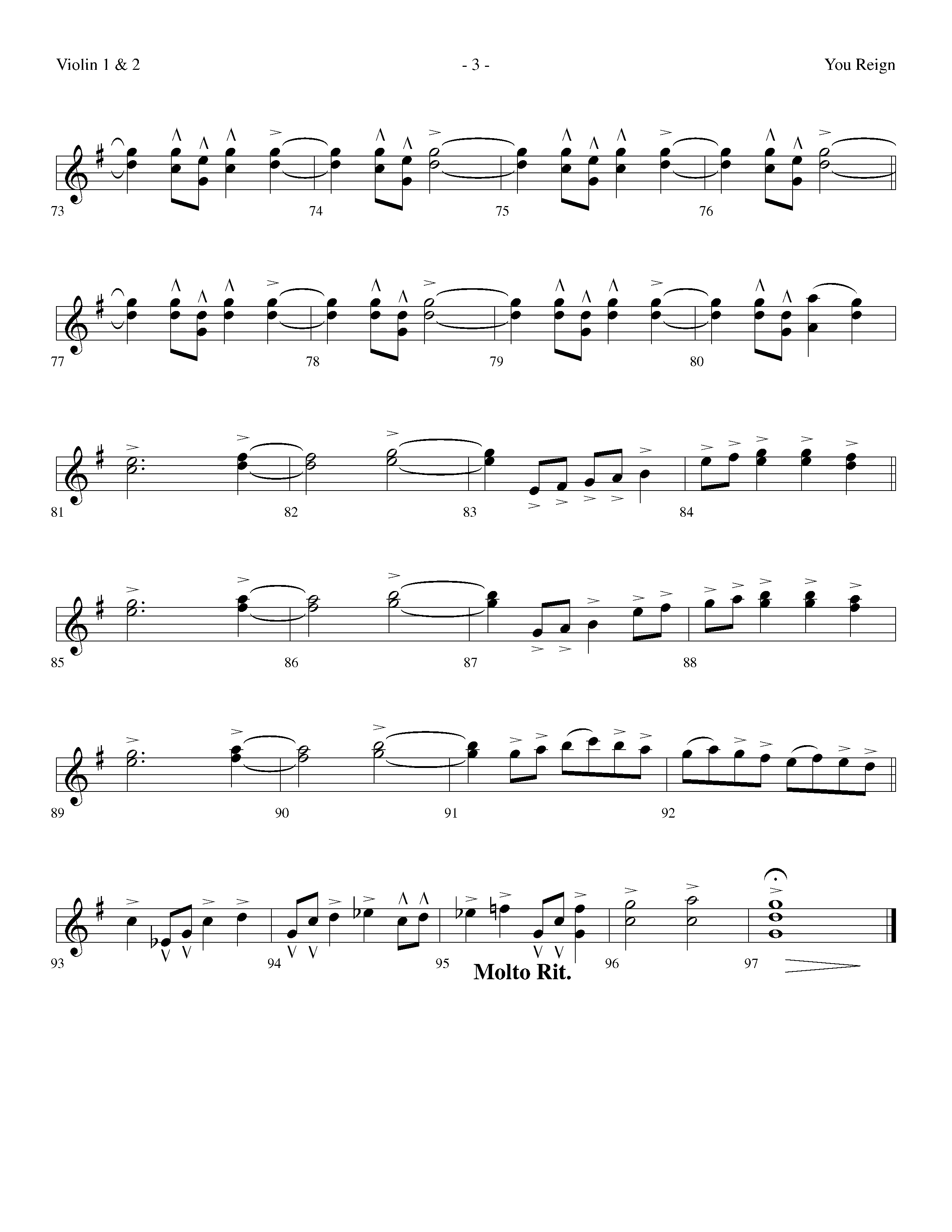 You Reign (Choral Anthem SATB) Violin 1/2 (Lifeway Choral / Arr. Dennis Allen / Orch. Ed Hogan)
