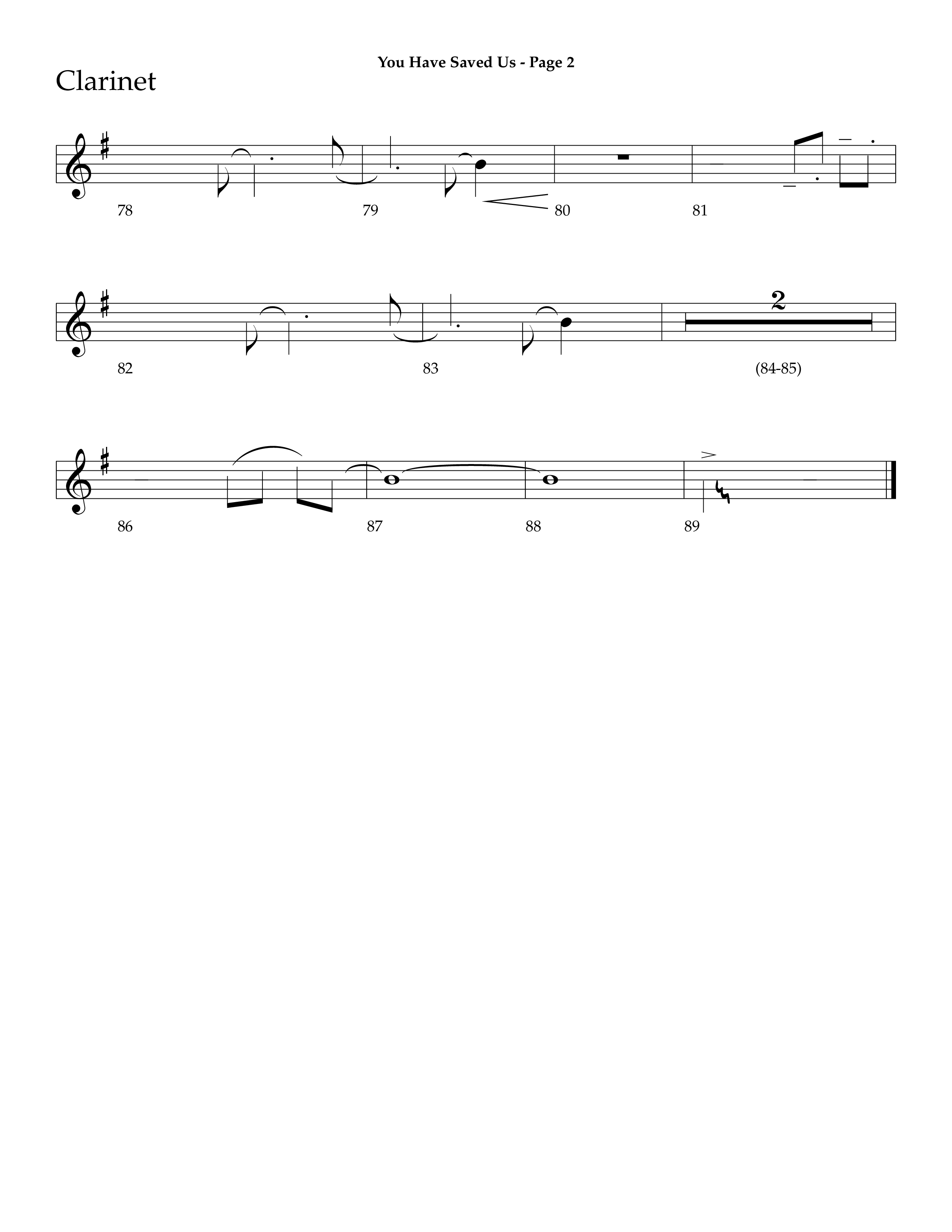You Have Saved Us (Choral Anthem SATB) Clarinet 1/2 (Lifeway Choral / Arr. Dave Williamson)