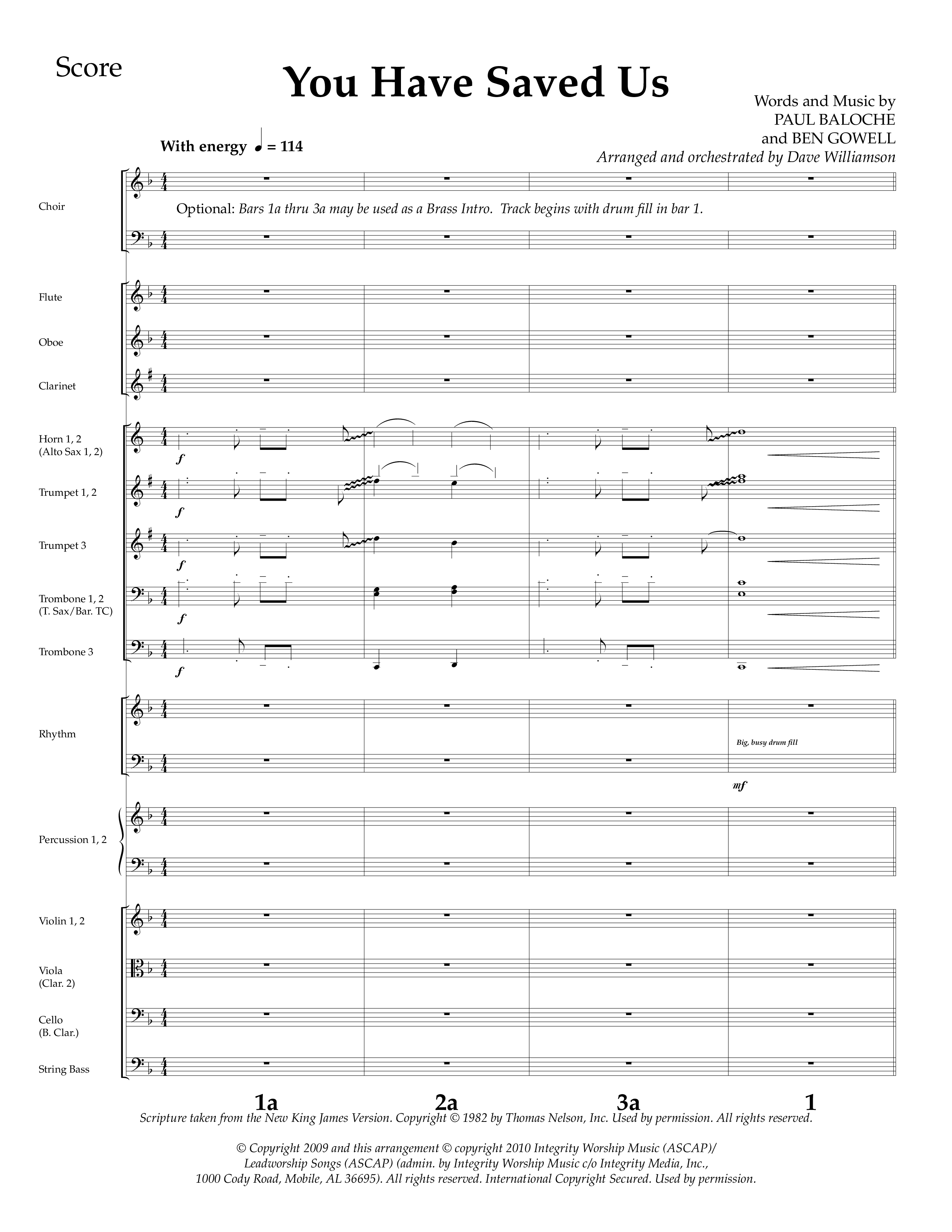 You Have Saved Us (Choral Anthem SATB) Conductor's Score (Lifeway Choral / Arr. Dave Williamson)