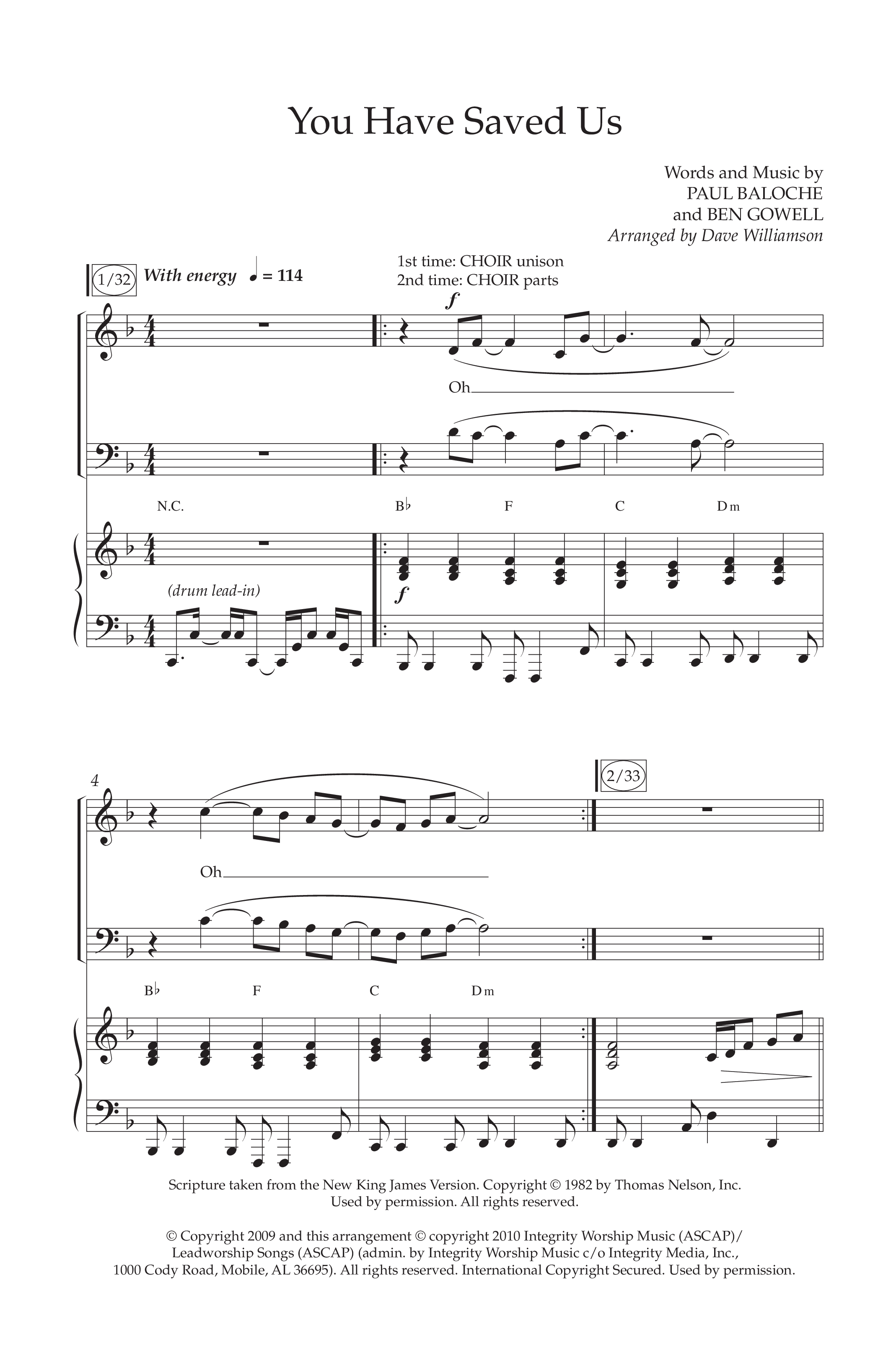You Have Saved Us (Choral Anthem SATB) Anthem (SATB/Piano) (Lifeway Choral / Arr. Dave Williamson)