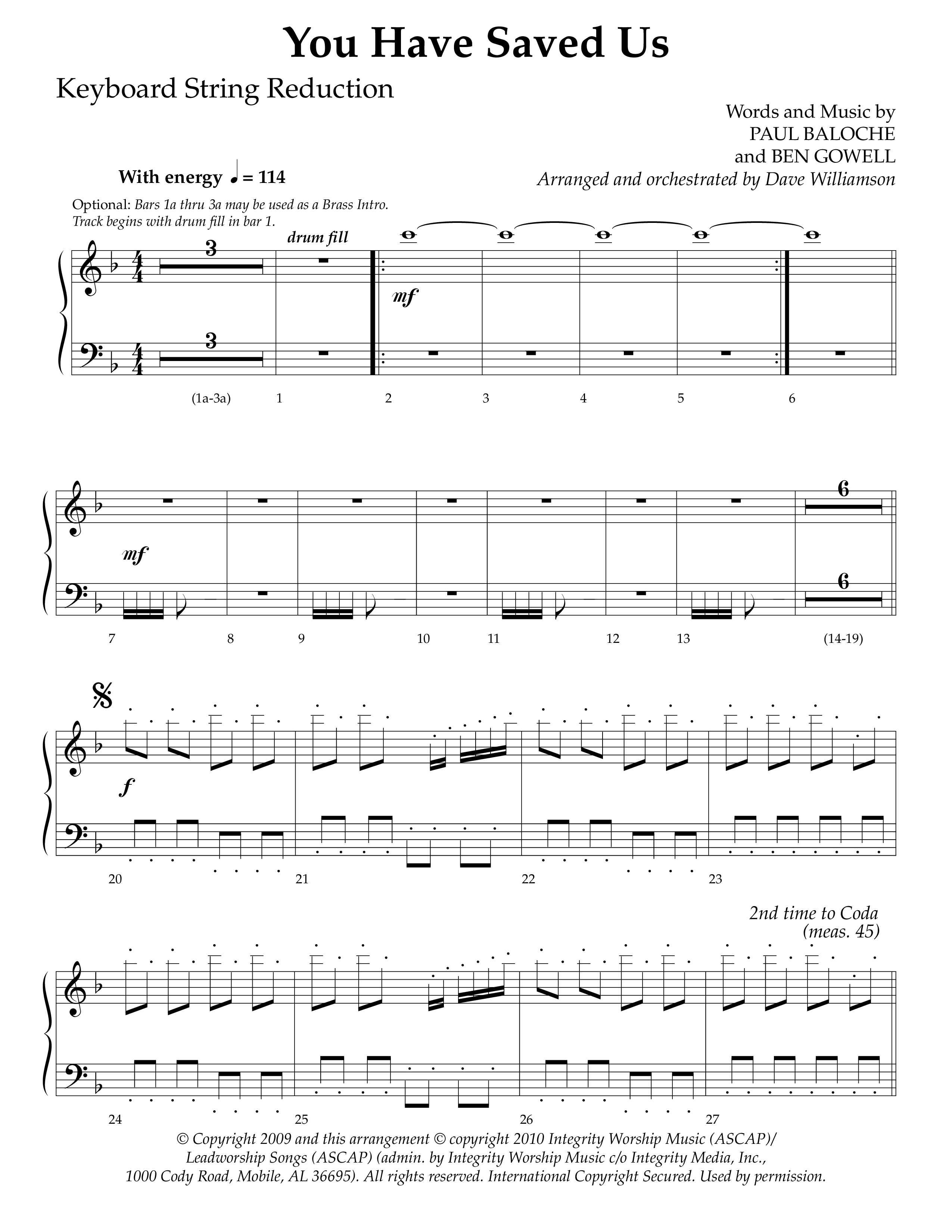You Have Saved Us (Choral Anthem SATB) String Reduction (Lifeway Choral / Arr. Dave Williamson)