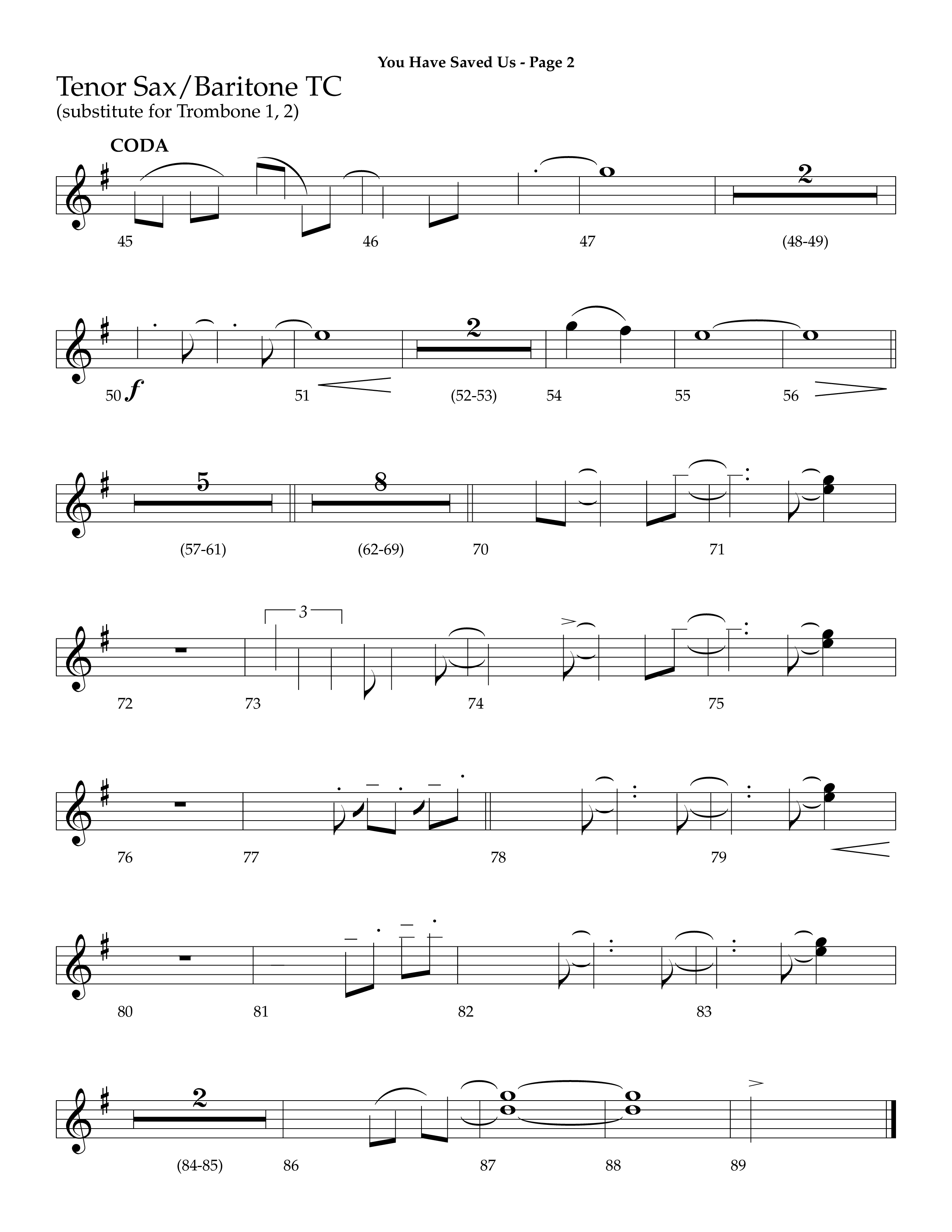 You Have Saved Us (Choral Anthem SATB) Tenor Sax/Baritone T.C. (Lifeway Choral / Arr. Dave Williamson)