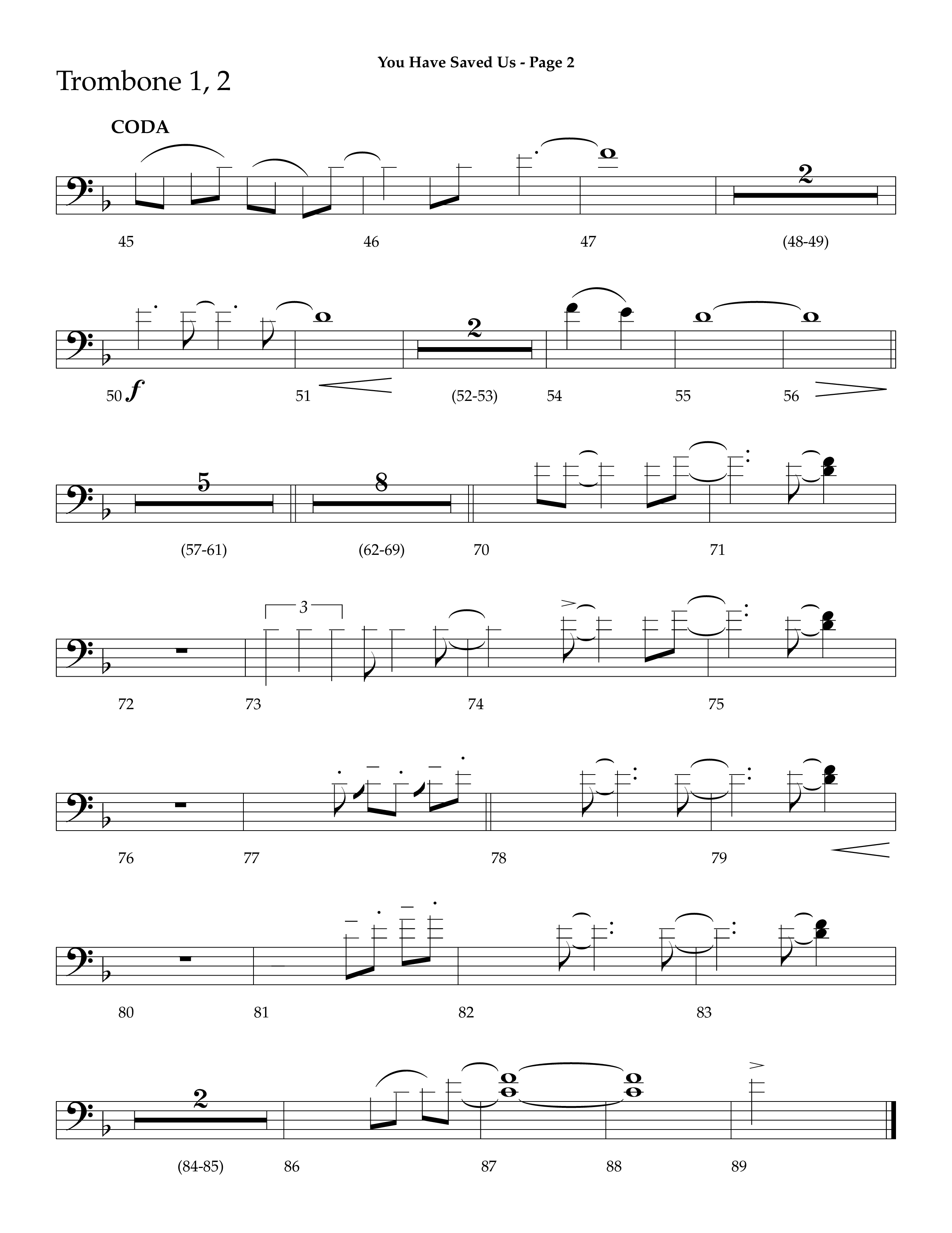 You Have Saved Us (Choral Anthem SATB) Trombone 1/2 (Lifeway Choral / Arr. Dave Williamson)