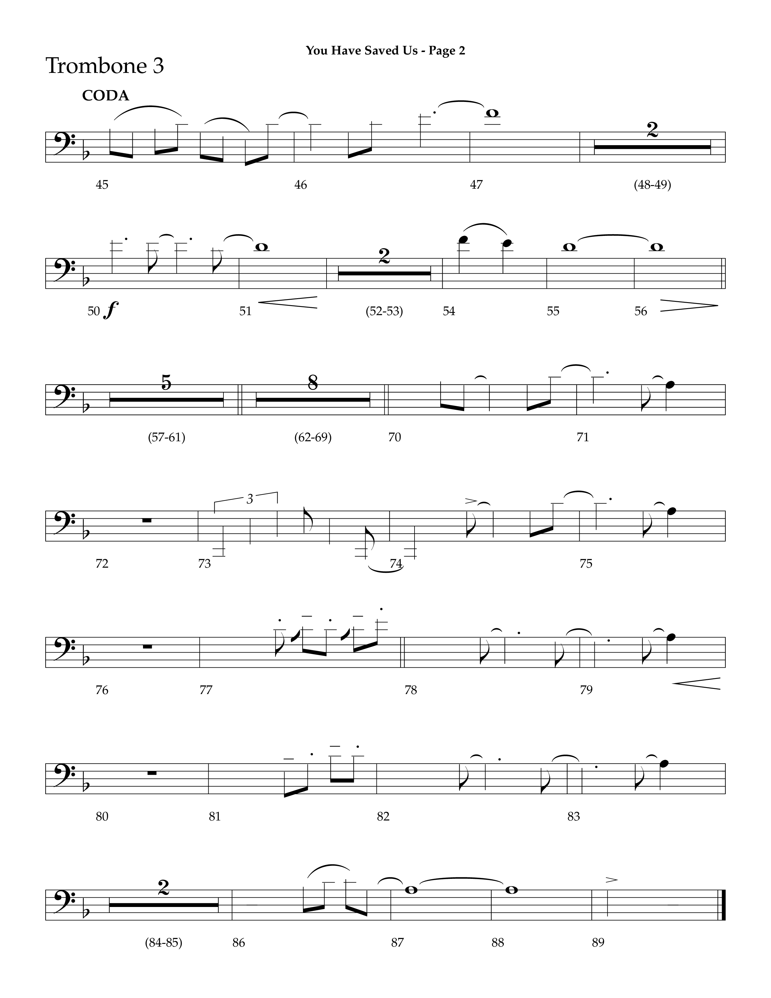 You Have Saved Us (Choral Anthem SATB) Trombone 3 (Lifeway Choral / Arr. Dave Williamson)
