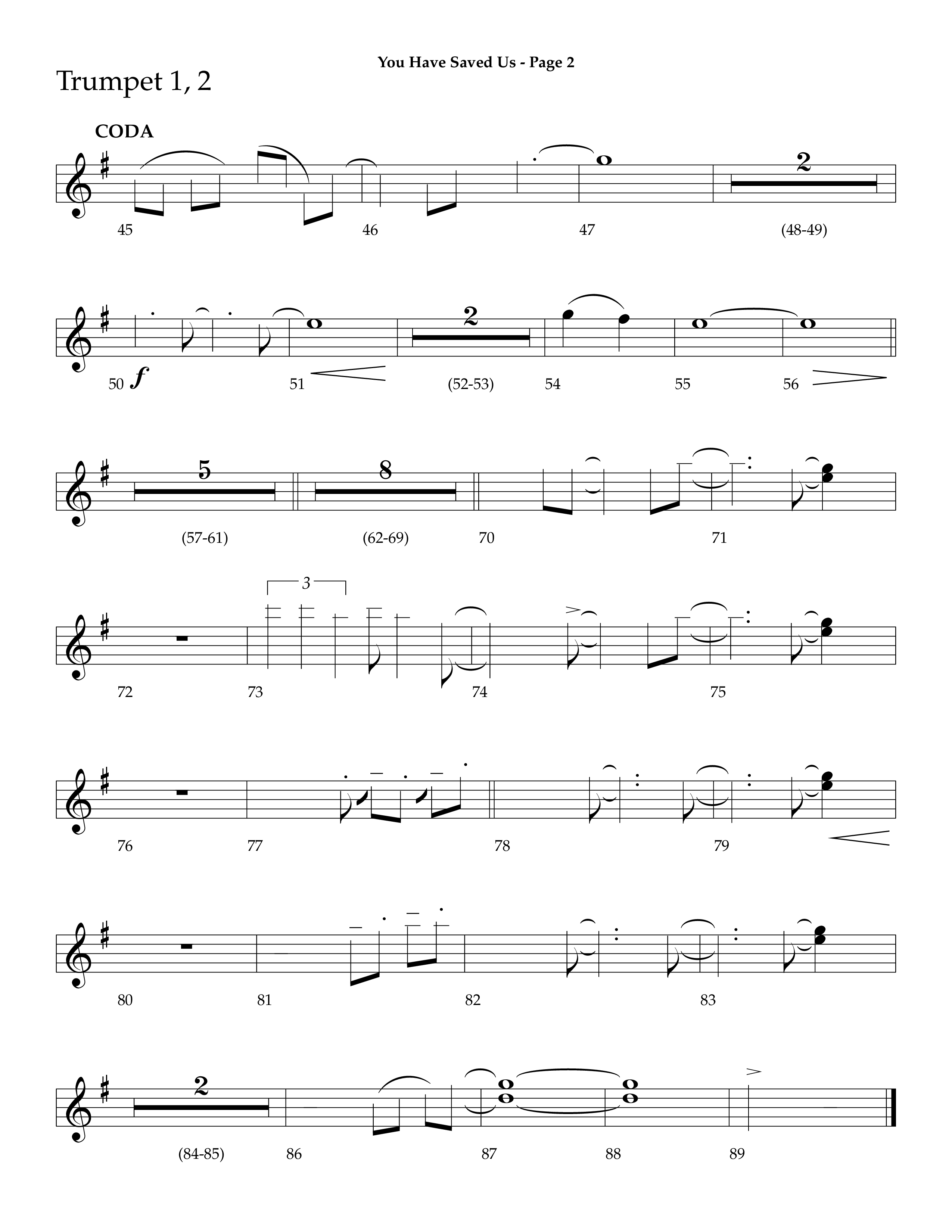 You Have Saved Us (Choral Anthem SATB) Trumpet 1,2 (Lifeway Choral / Arr. Dave Williamson)
