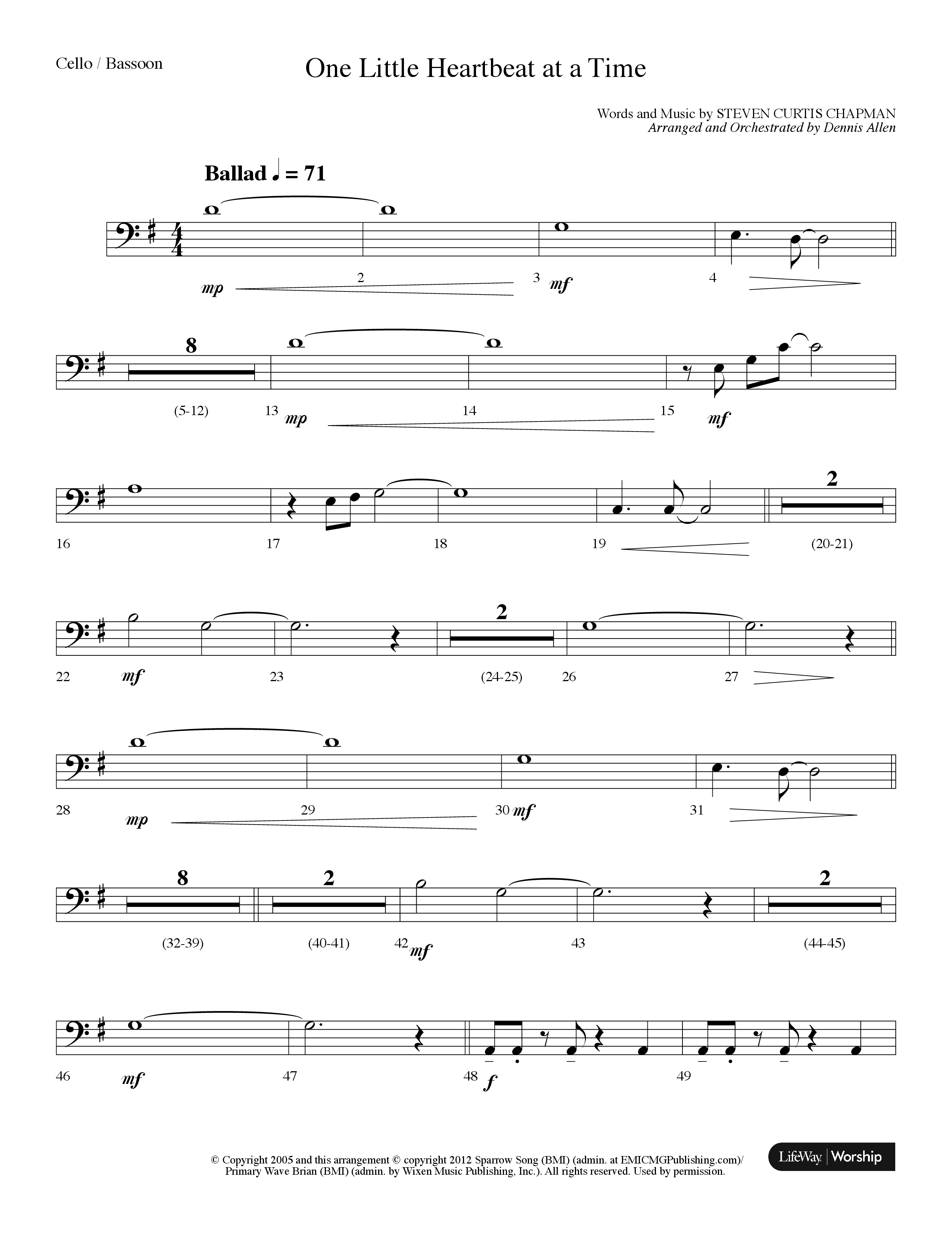 One Little Heartbeat At A Time (Choral Anthem SATB) Cello (Lifeway Choral / Arr. Dennis Allen)
