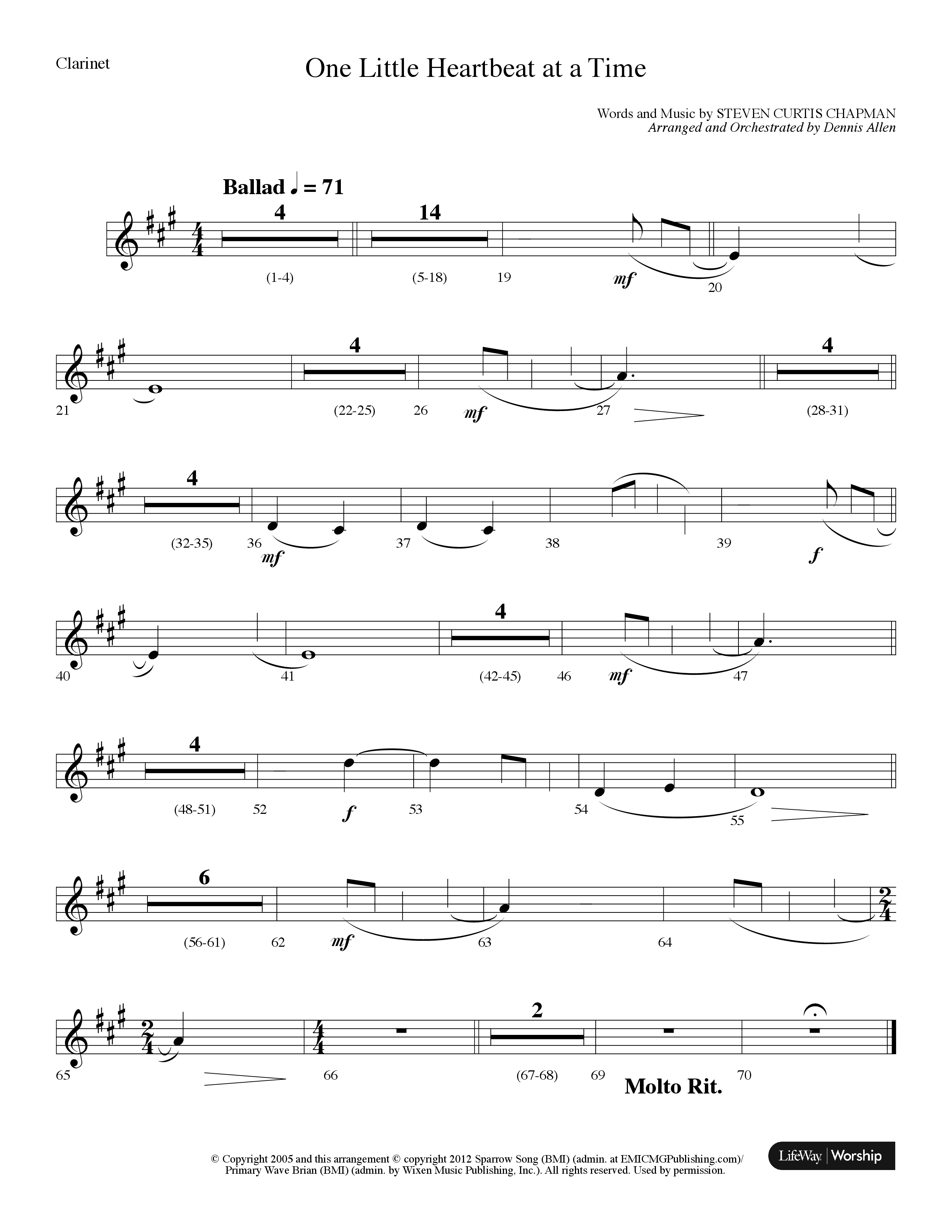 One Little Heartbeat At A Time (Choral Anthem SATB) Clarinet (Lifeway Choral / Arr. Dennis Allen)